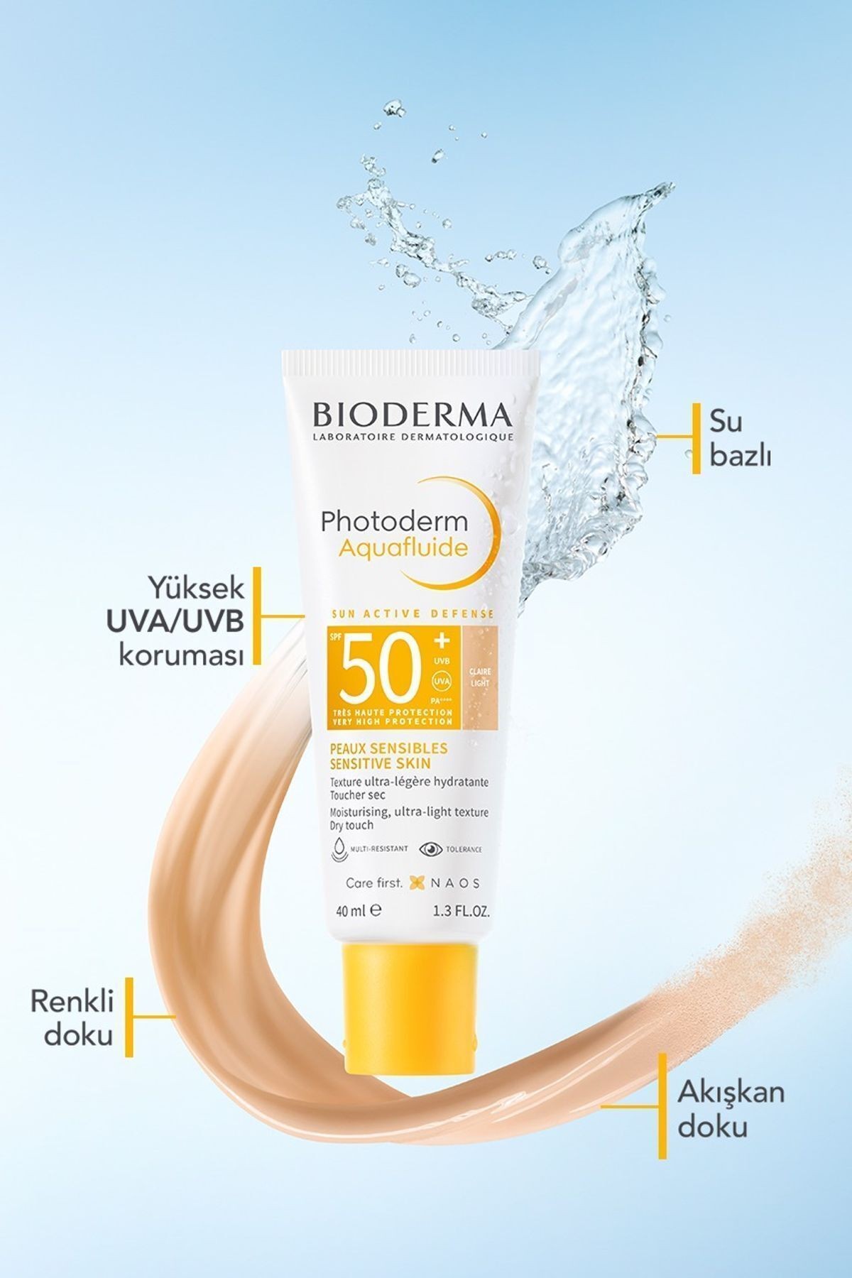 Bioderma Photoderm Aquafluid Light SPF50+ Tüm Ciltler için Yüksek Korumalı Renkli Güneş Kremi 40 ml