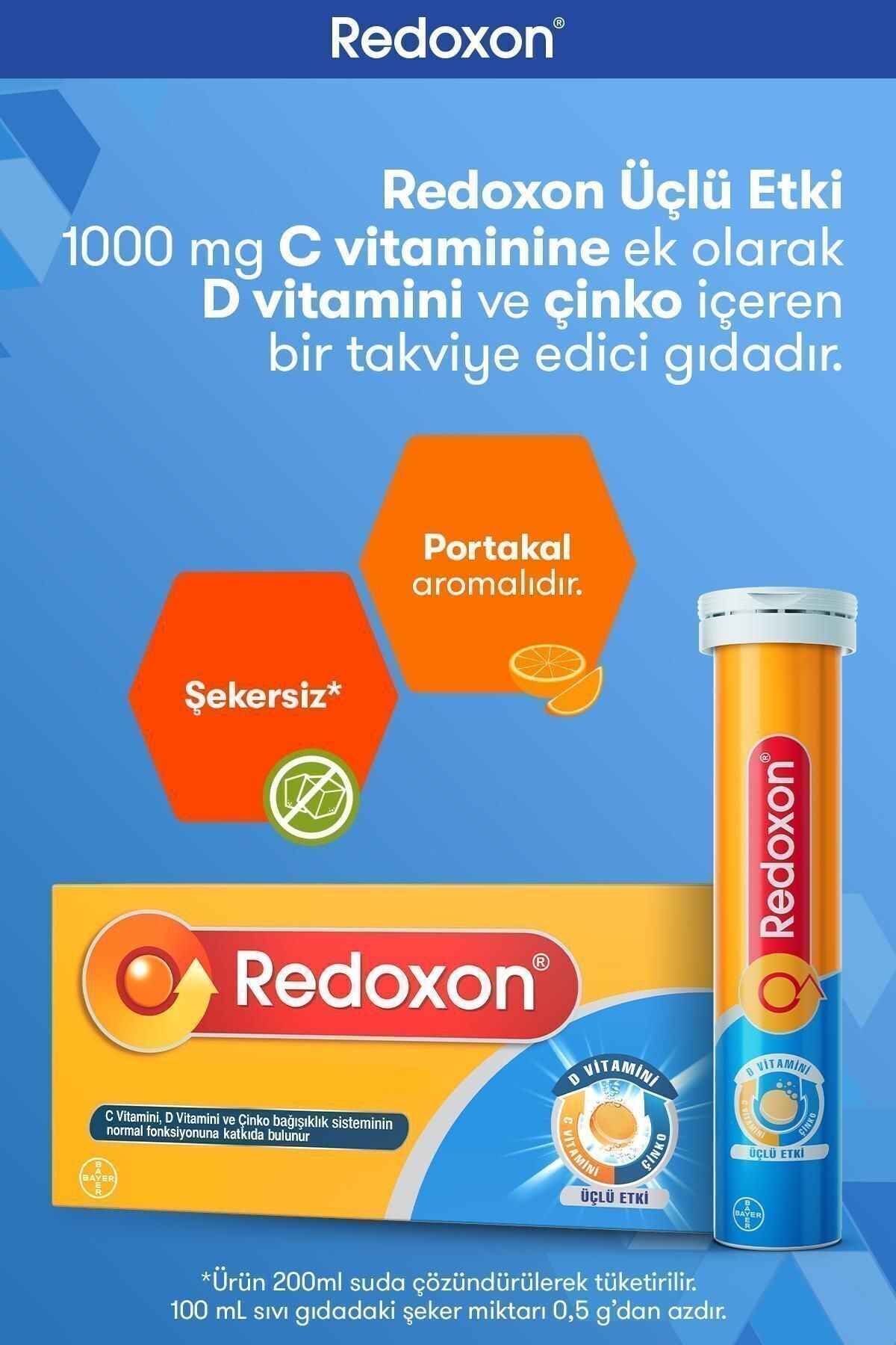 Redoxon Üçlü Etki Vitamin C,D ve Çinko İçeren 30 Efervesan