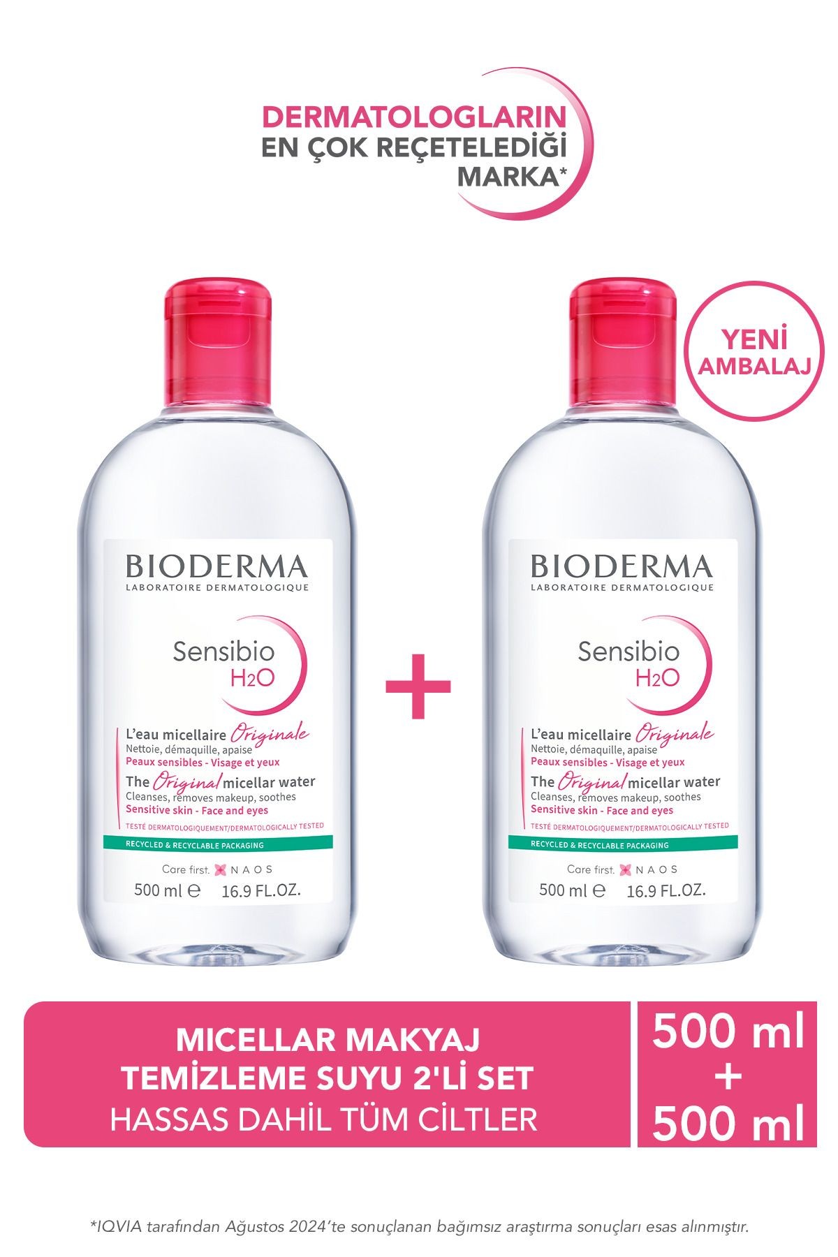 Bıoderma Sensibio H2O Micellar Makyaj Temizleme Suyu 2'li Set Hassas ve Tüm Ciltler Yüz ve Göz Çevresi 500 ml