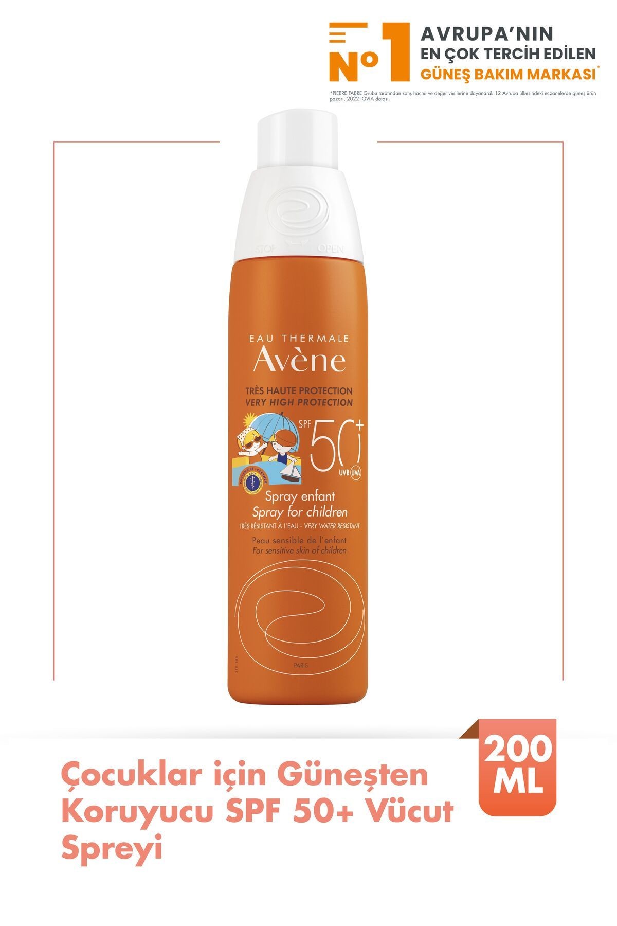 AVENE ENFANT Çocuklar için Güneşten Koruyucu SPF 50+ Vücut Spreyi 200 ml