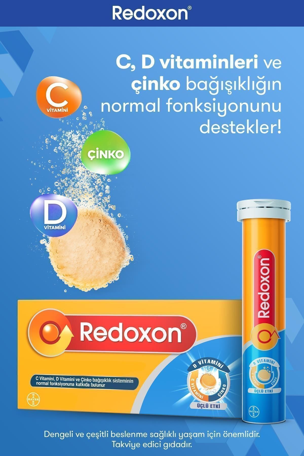 Redoxon Üçlü Etki Vitamin C,D ve Çinko İçeren 30 Efervesan