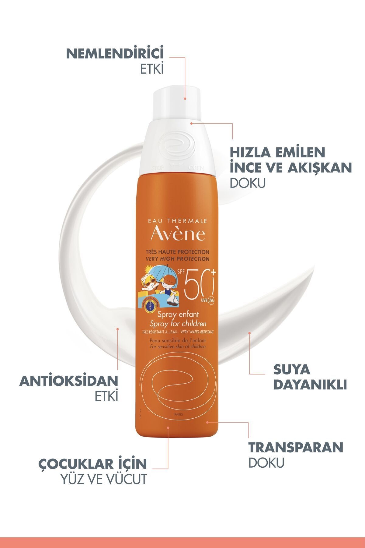 AVENE ENFANT Çocuklar için Güneşten Koruyucu SPF 50+ Vücut Spreyi 200 ml