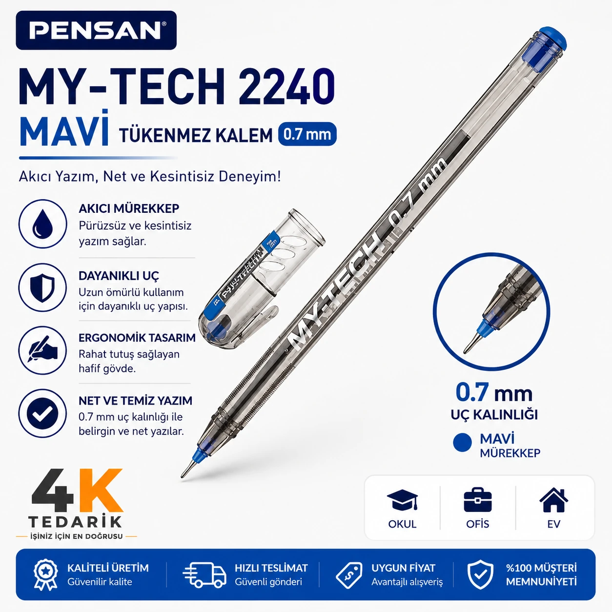 PENSAN MY-TECH MAVİ 0.7 mm TÜKENMEZ KALEM 2240