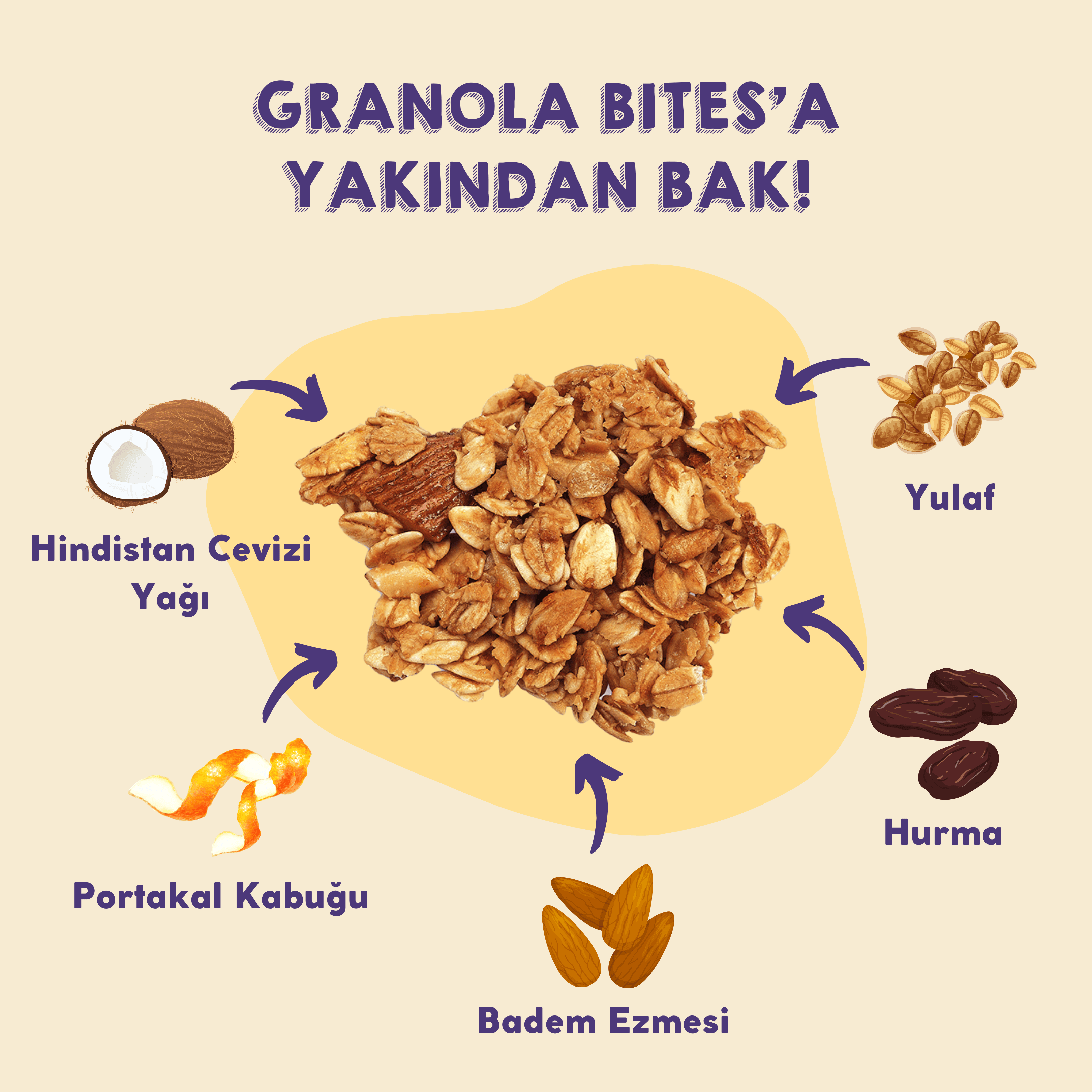 100gr 6'lı Granola Bites Badem