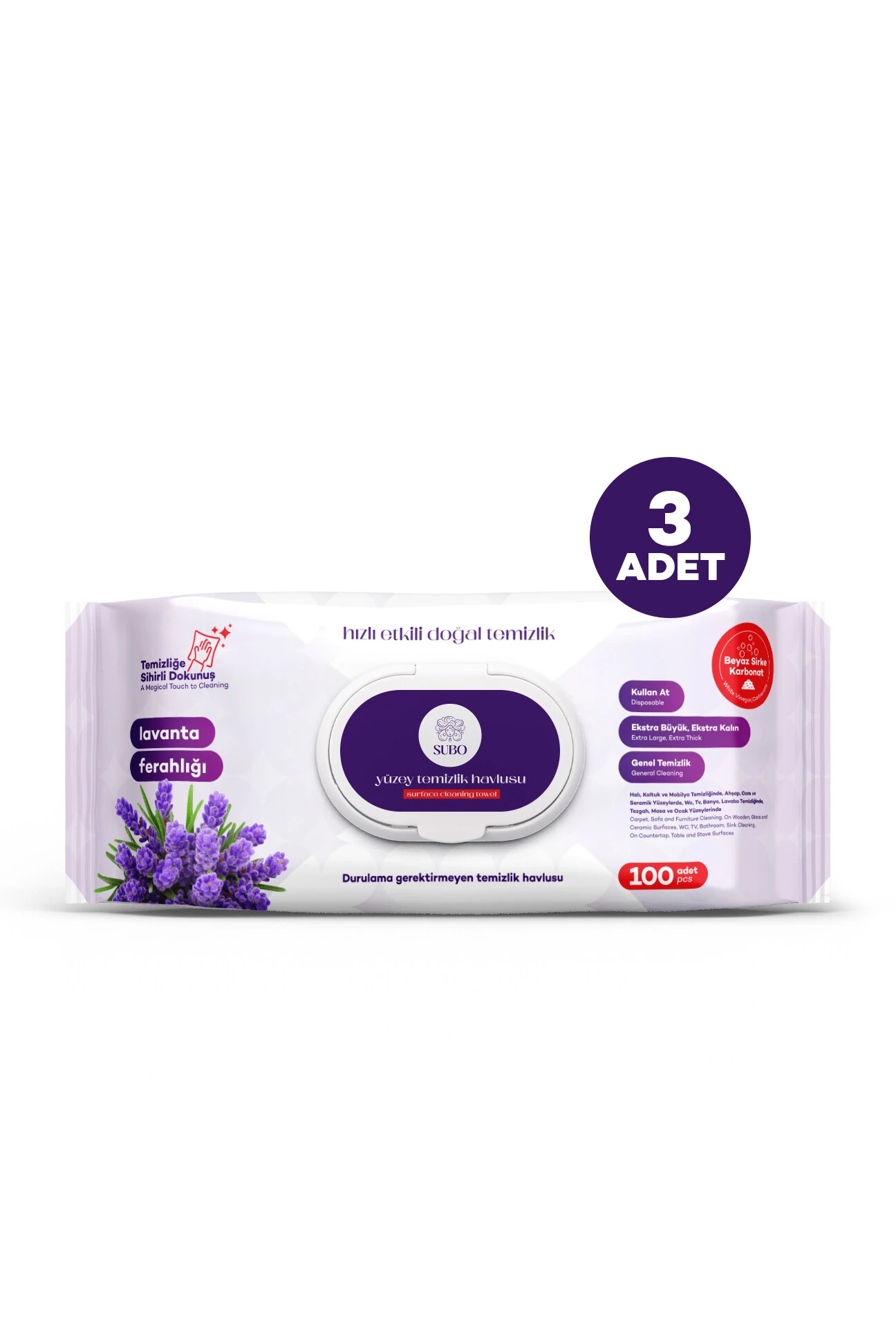 SUBO YÜZEY TEMİZLİK HAVLUSU 100 'LÜ  LAVANTA FERAHLIĞI 3X100