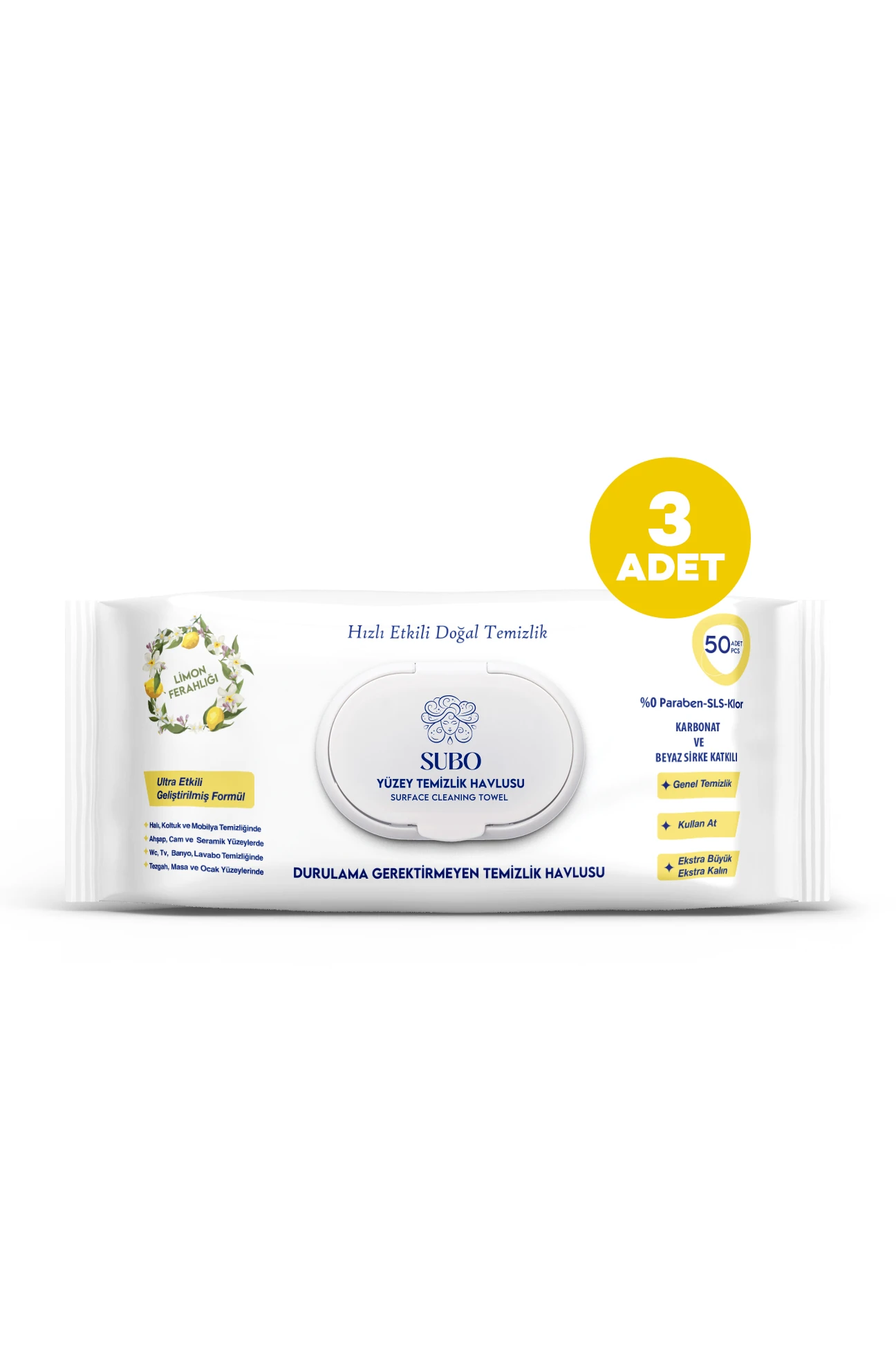 SUBO YÜZEY TEMİZLİK HAVLUSU 50 'Lİ  LİMON 3X50