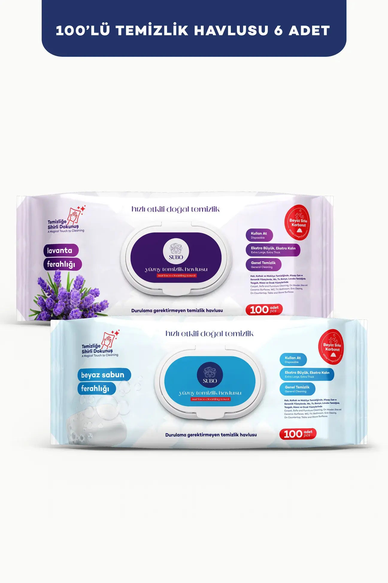 SUBO YÜZEY TEMİZLİK HAVLUSU 100 'LÜ MİX 6X100 (3 L.FERH + 3 B.SABN.FERH )