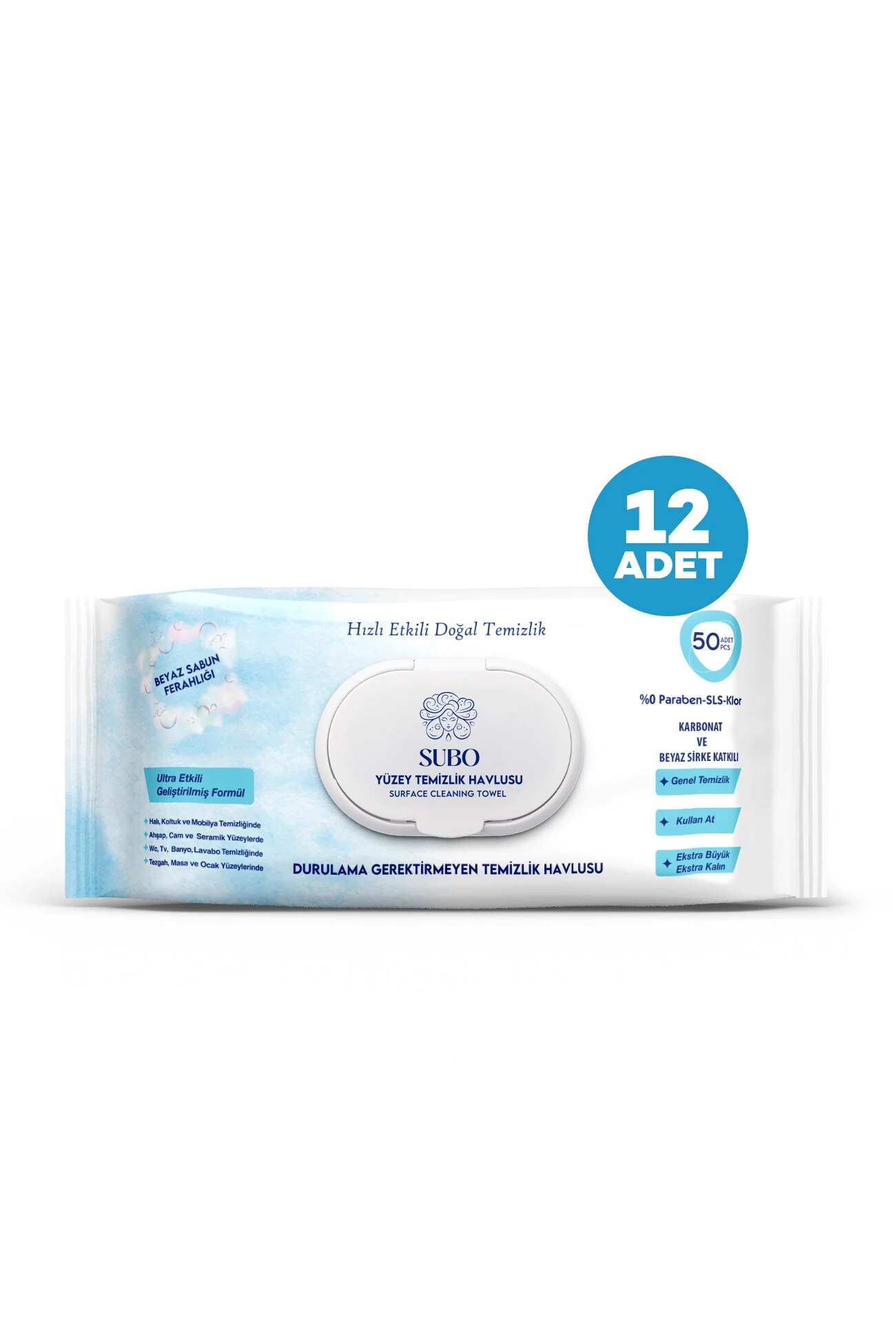 SUBO YÜZEY TEMİZLİK HAVLUSU 50 'Lİ  BEYAZ SABUN 12X50