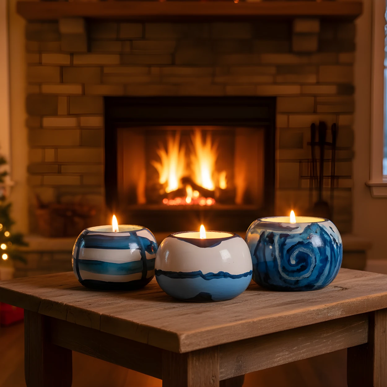 Mavi Abstract Mumluk - 3'lü Set