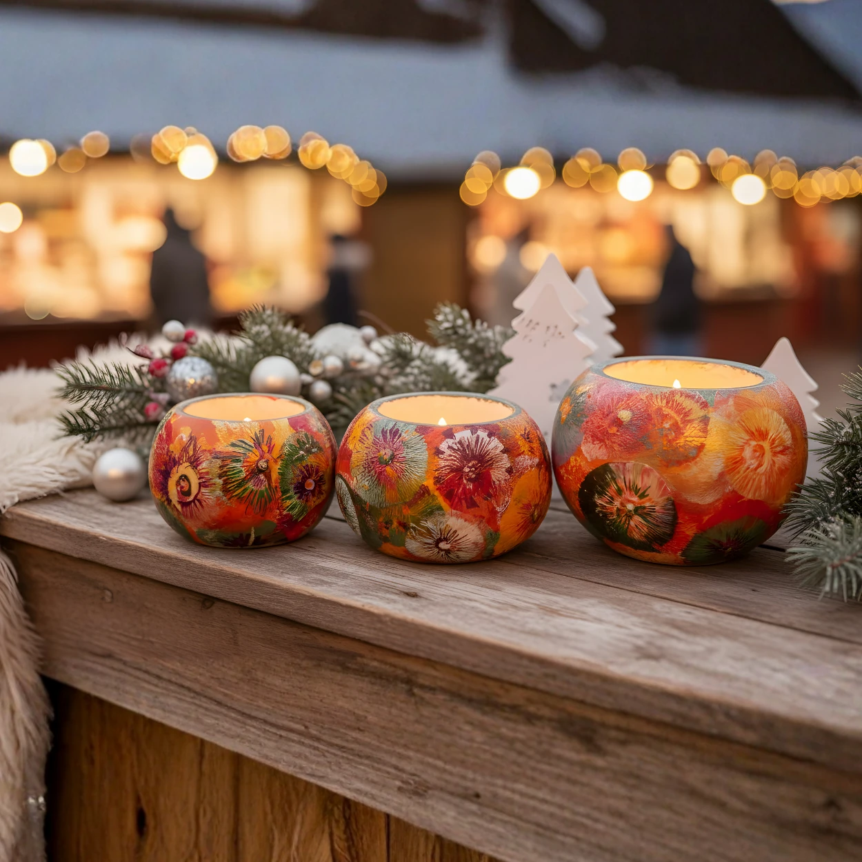 Çiçek Desenli Mumluk 3'lü Set