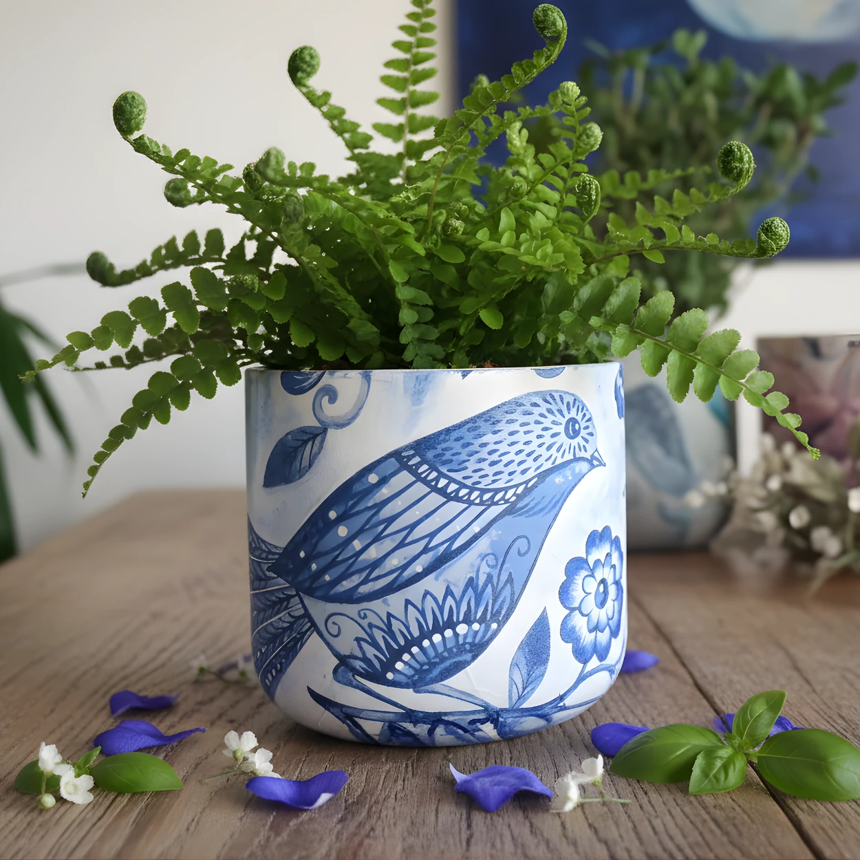 Etnik Kuş Desenli Saksı