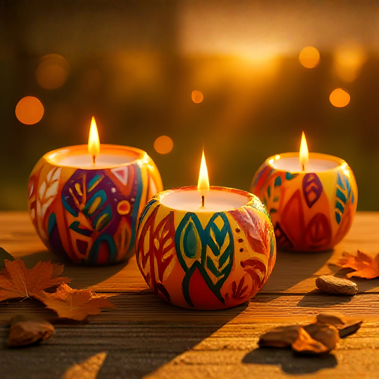 Yaprak Desenli Mumluk - 3'lü Set