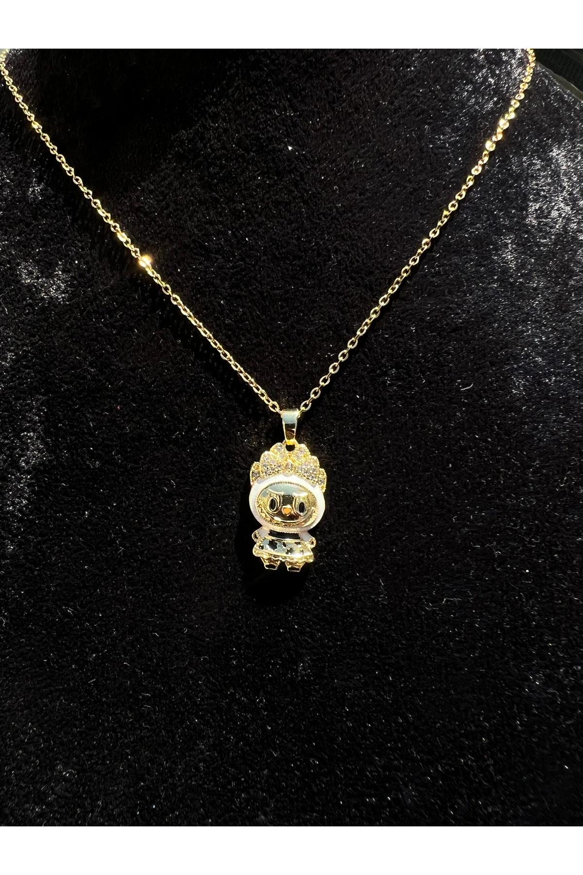 Altın sarısı labubu çelik kolye