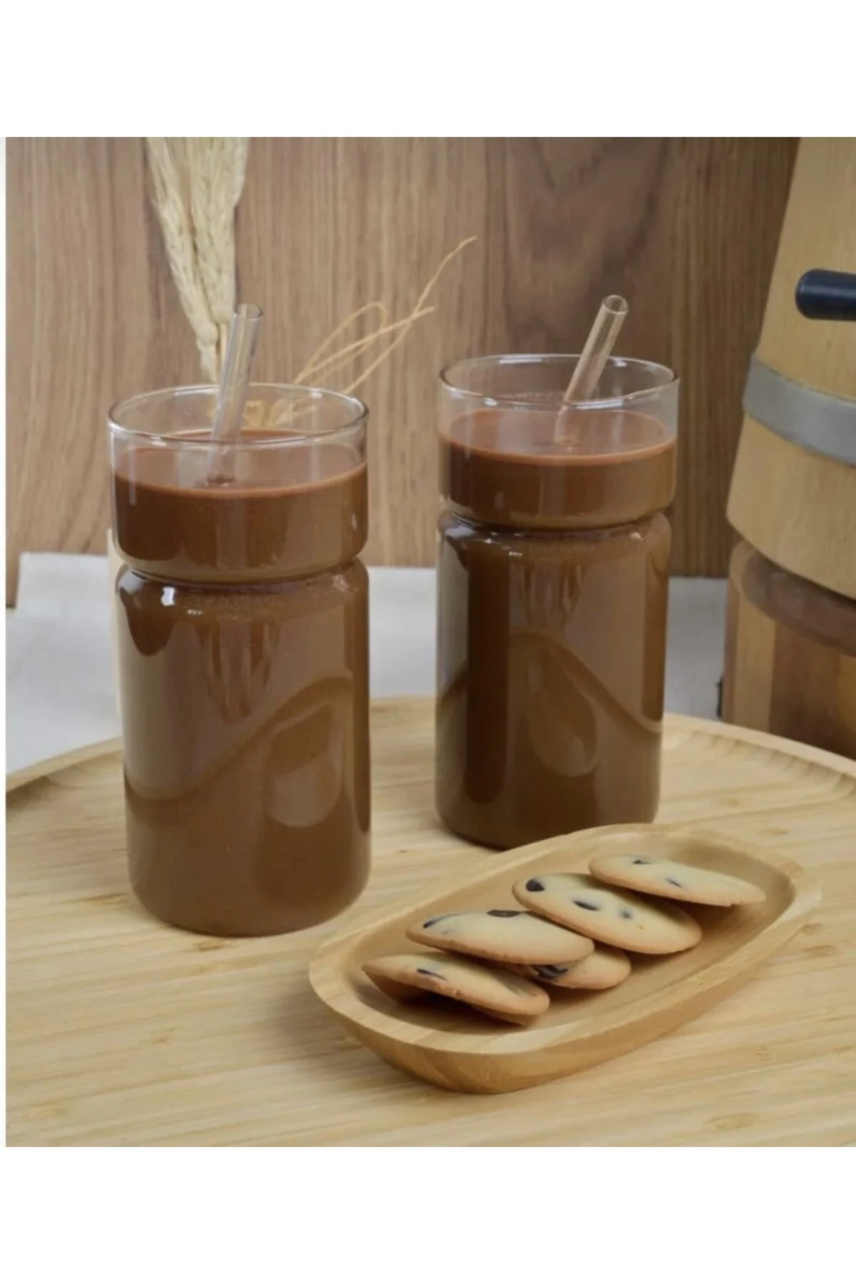 Modern Tasarım Uzun Pipetli Şeffaf Cam Bardak Seti (2 Adet)