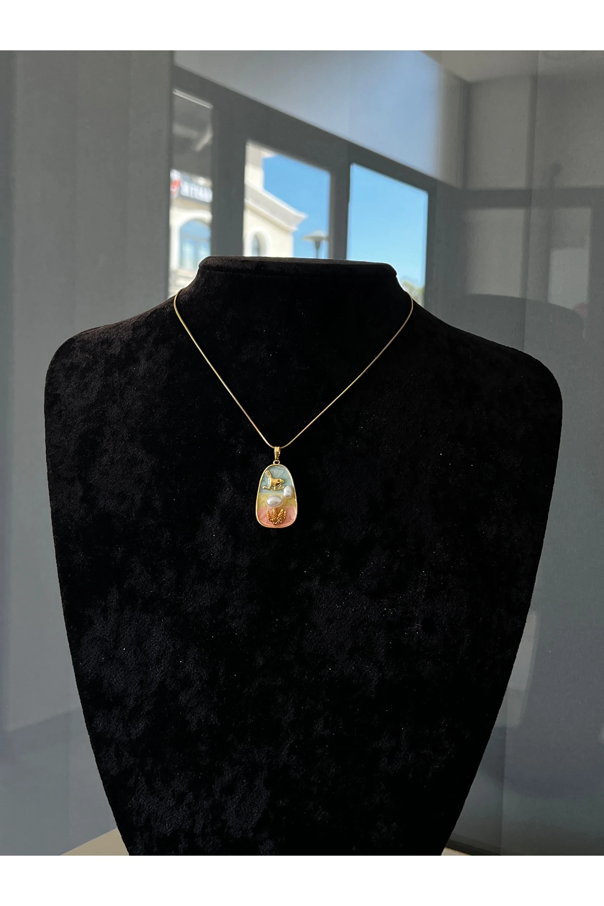 Vintage El Yapımı İnci Taşlı Pinterest Kolye"