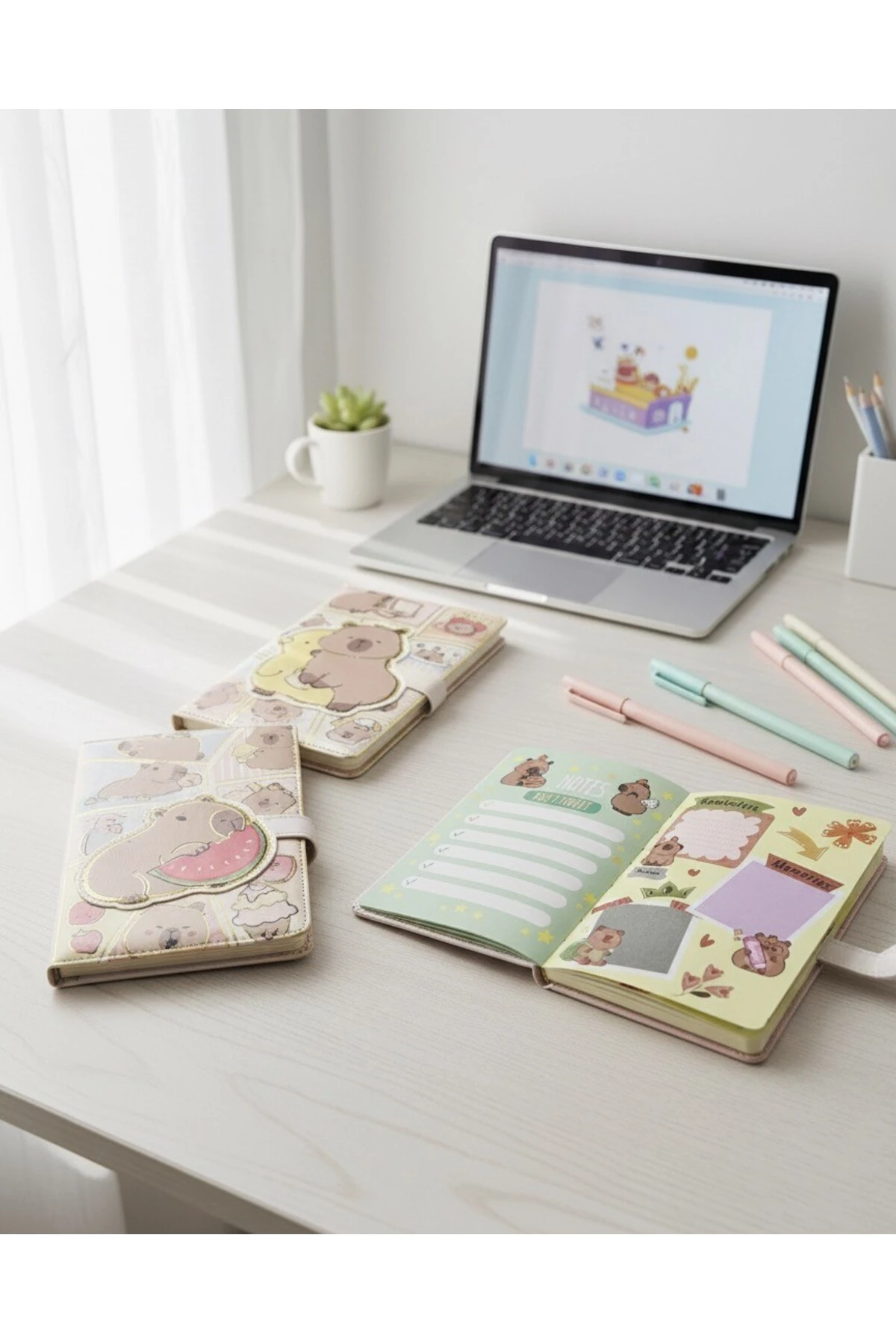 Capybara Temalı Organizer Ajanda Defter Seti - Kapaklı Planlayıcı ve Not Defteri