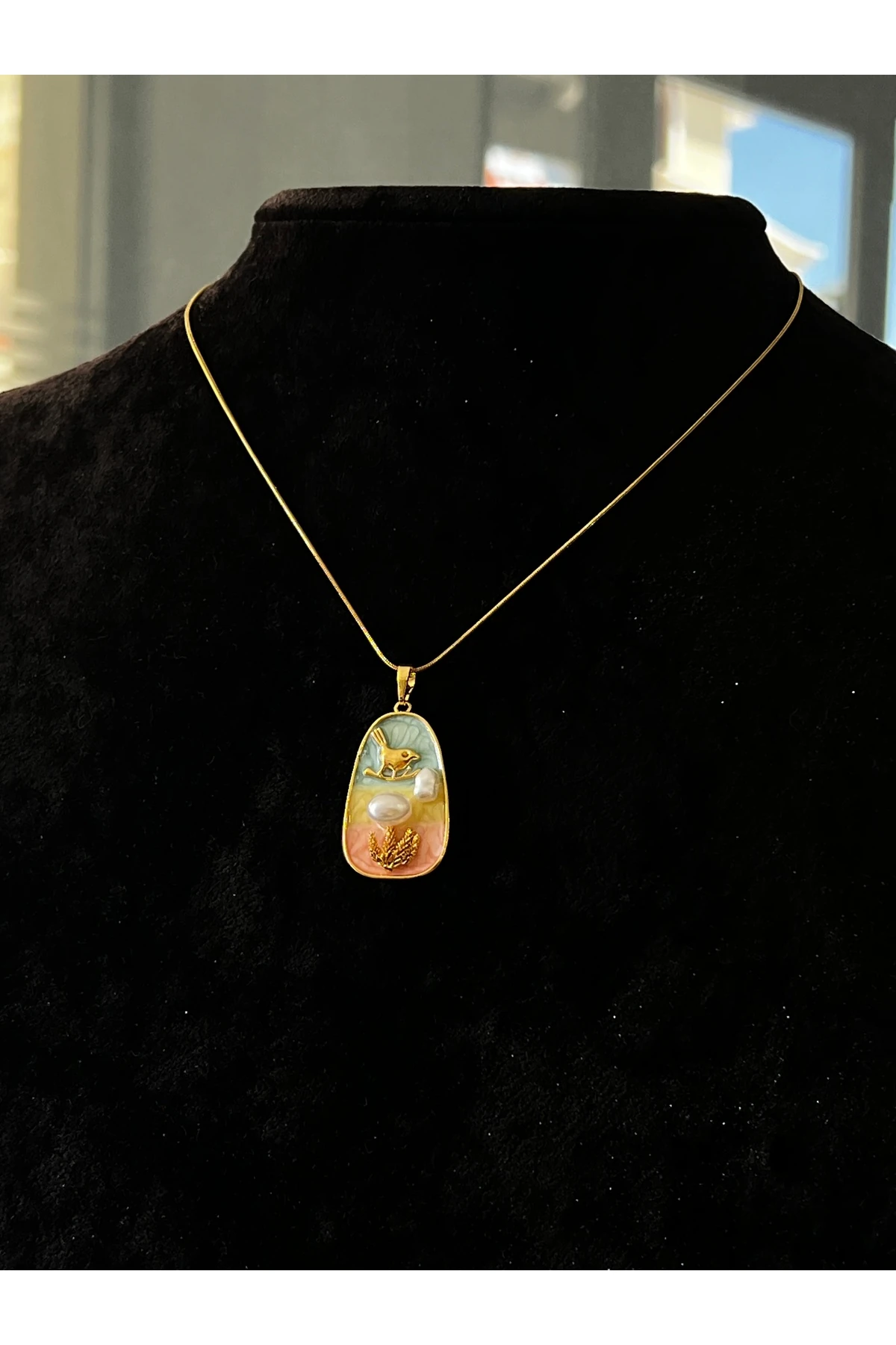 Vintage El Yapımı İnci Taşlı Pinterest Kolye"