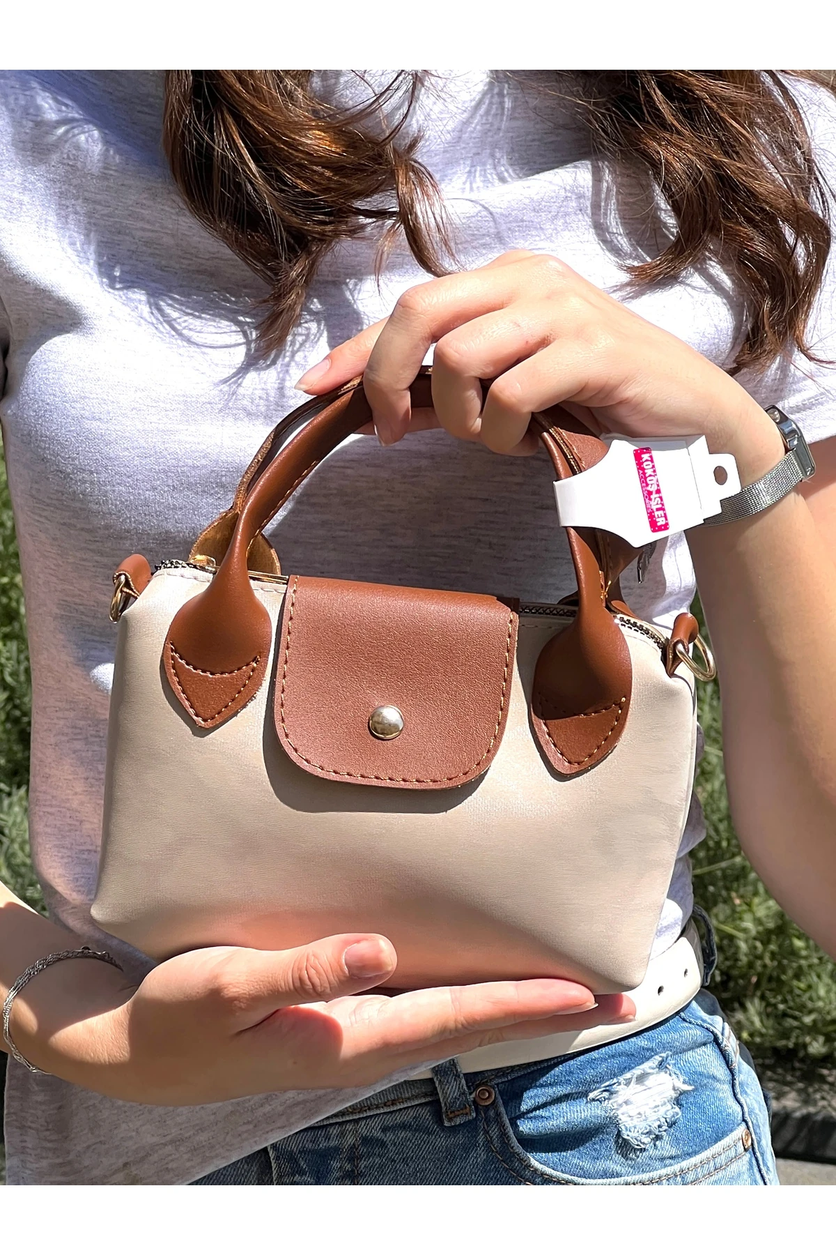 "Kadın Bej-Taba Renkli Long champ çanta