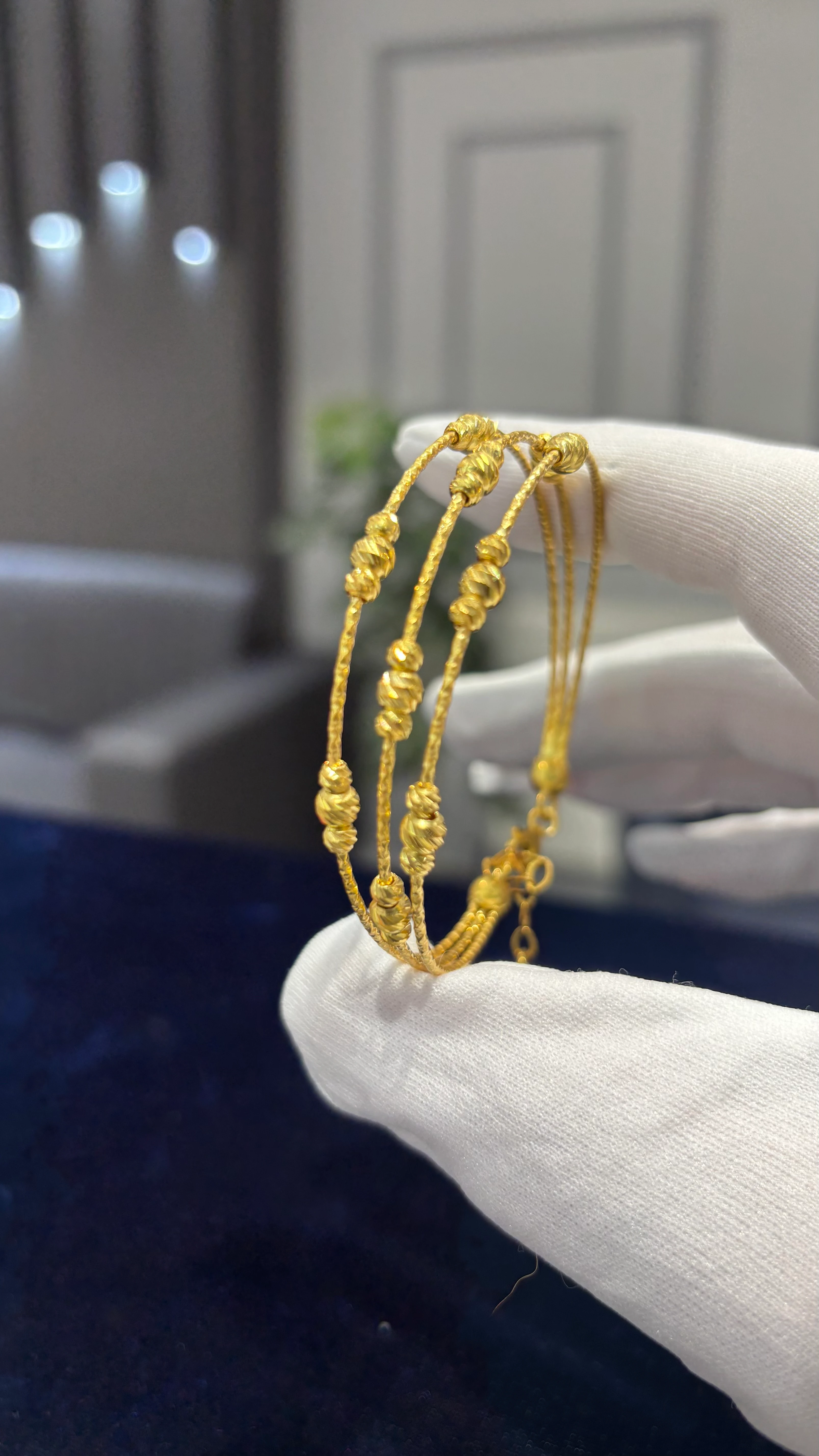 925 Ayar Gümüş Üzerine 22 Ayar Altın Kaplama Telli Model 3 Toplu Dorika Kelepçe Bilezik