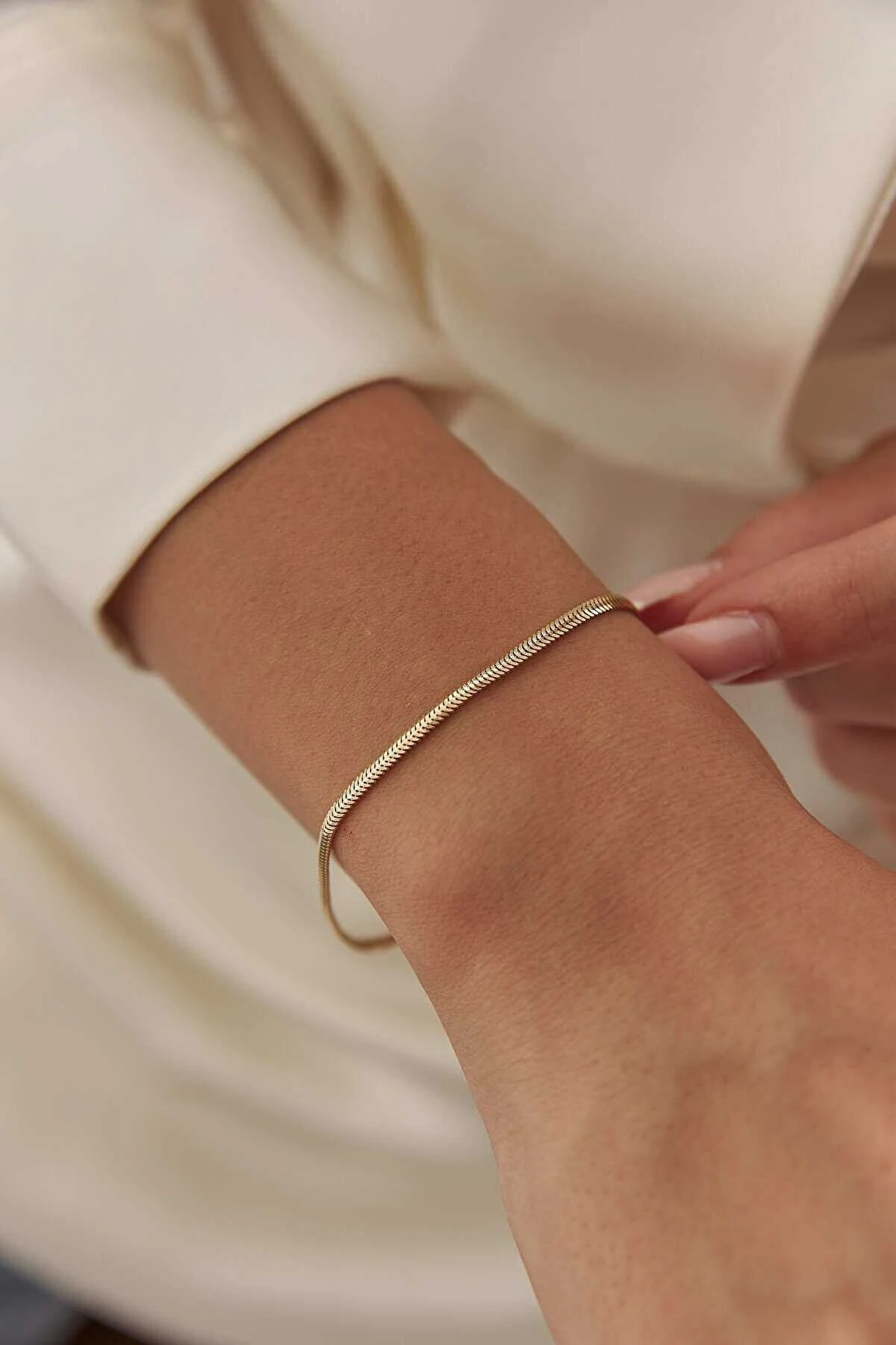 925 Ayar Gümüş Üzeri 14 Ayar Altın Kaplama İtalyan Balık Sırtı Bileklik