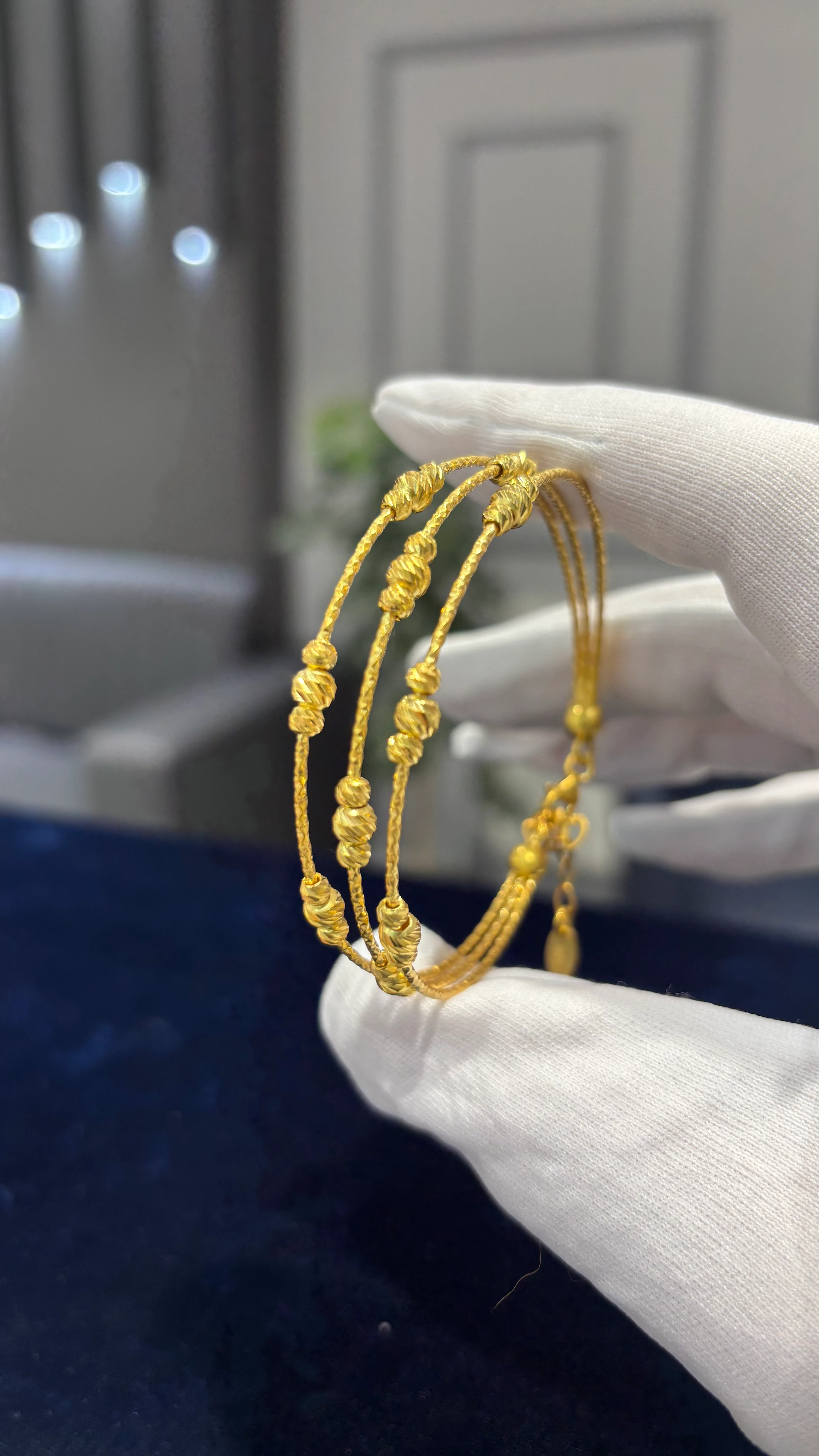 925 Ayar Gümüş Üzerine 22 Ayar Altın Kaplama Telli Model 3 Toplu Dorika Kelepçe Bilezik image