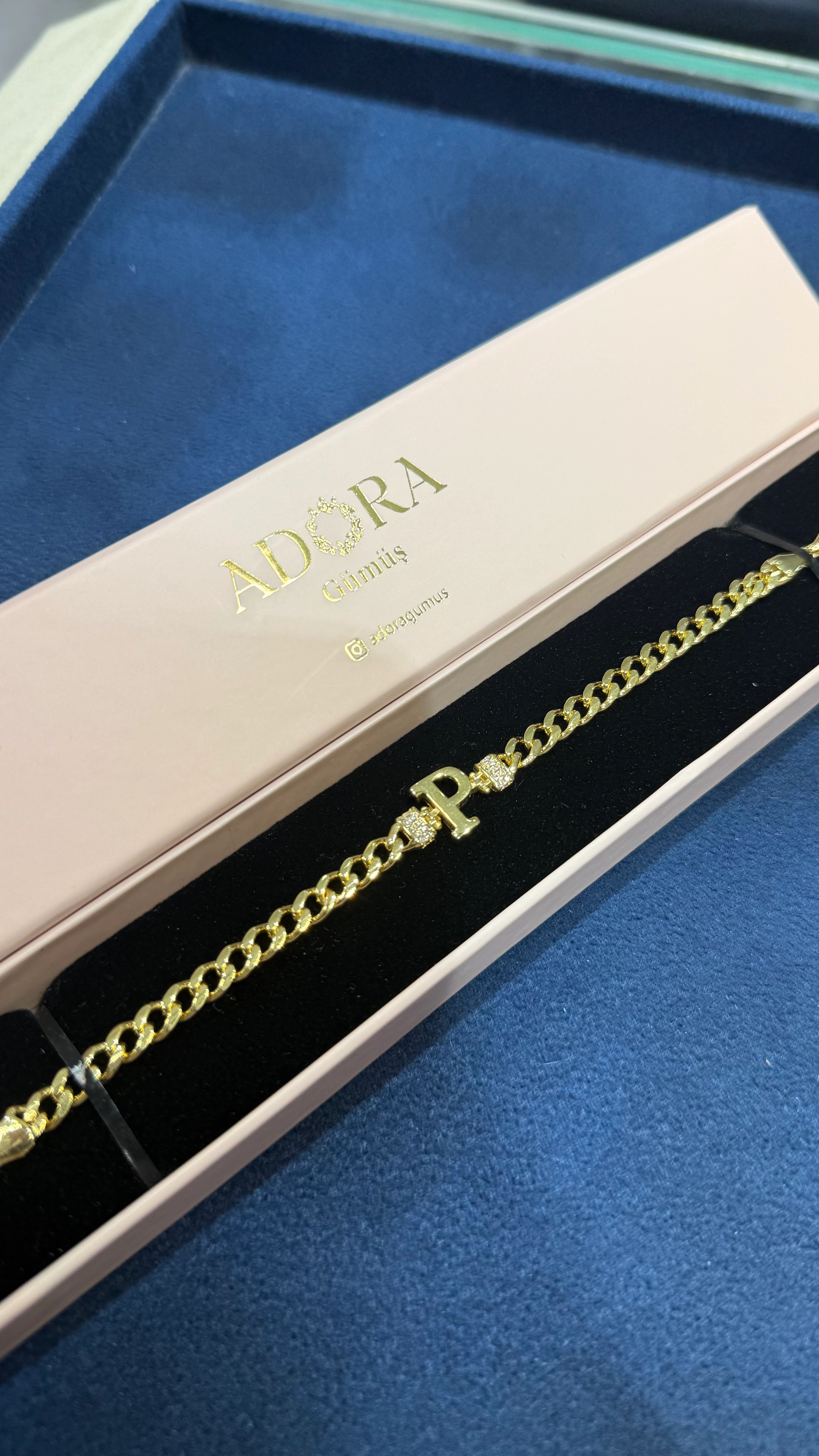 925 Ayar Gümüş Üzerine 14 Ayar Altın Kaplama Ğ Harfi Gurmet Harf Bileklik 