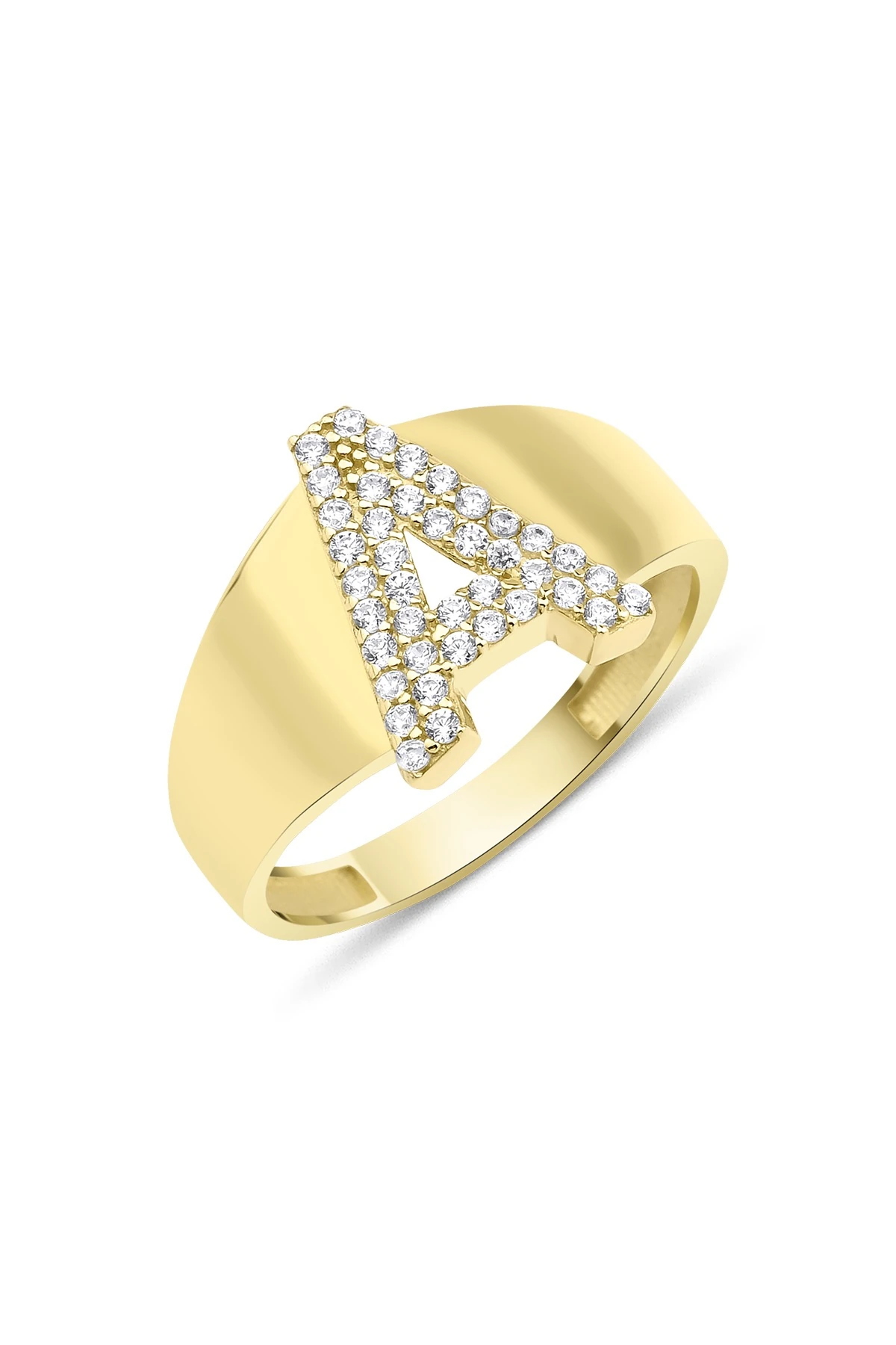 925 Ayar Gümüş Üzerine 14 Ayar Altın Kaplama A Harfi Yüzük main variant image