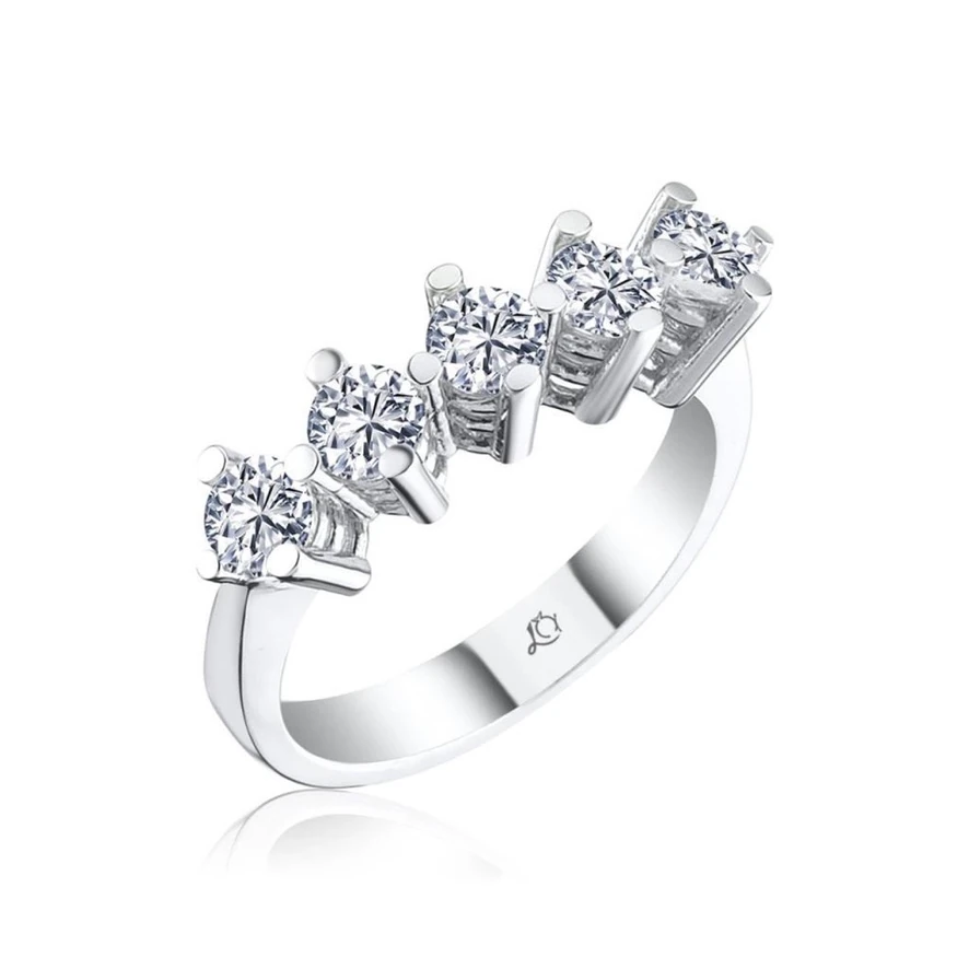 925 Ayar Gümüş Swaroski Zirconia Beş Taş Pırlanta Yüzük image