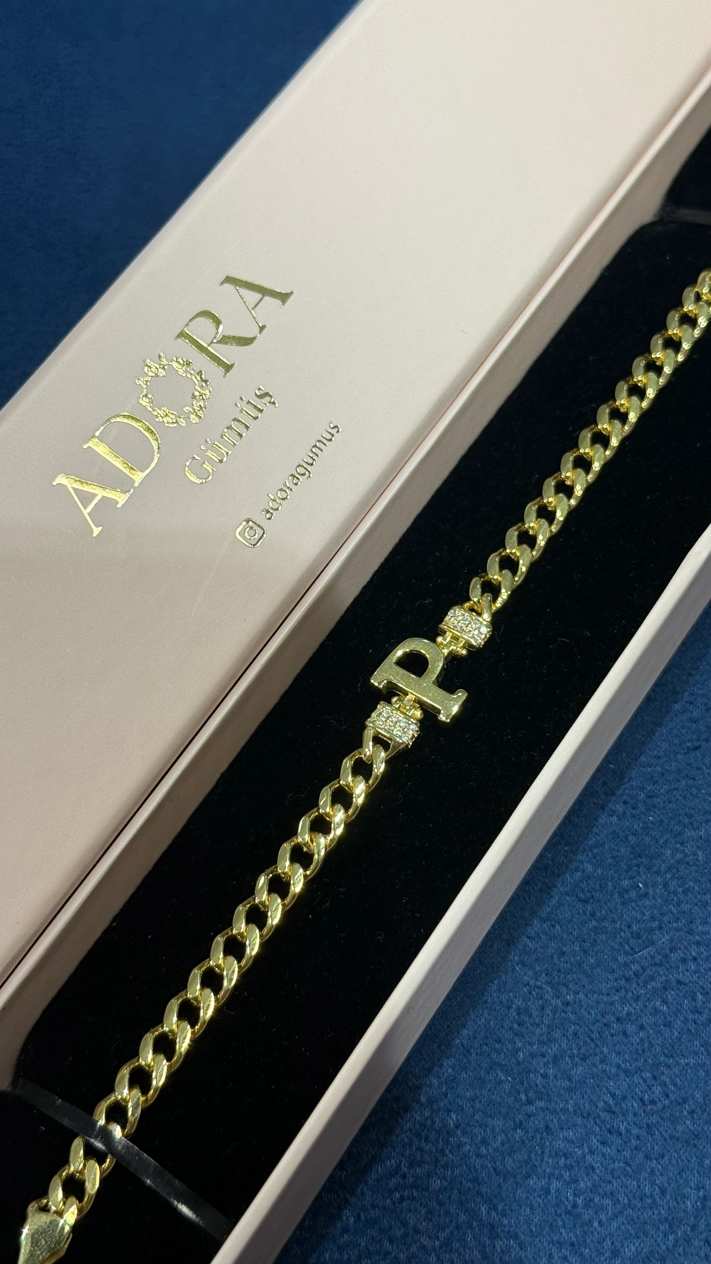 925 Ayar Gümüş Üzerine 14 Ayar Altın Kaplama Ğ Harfi Gurmet Harf Bileklik 