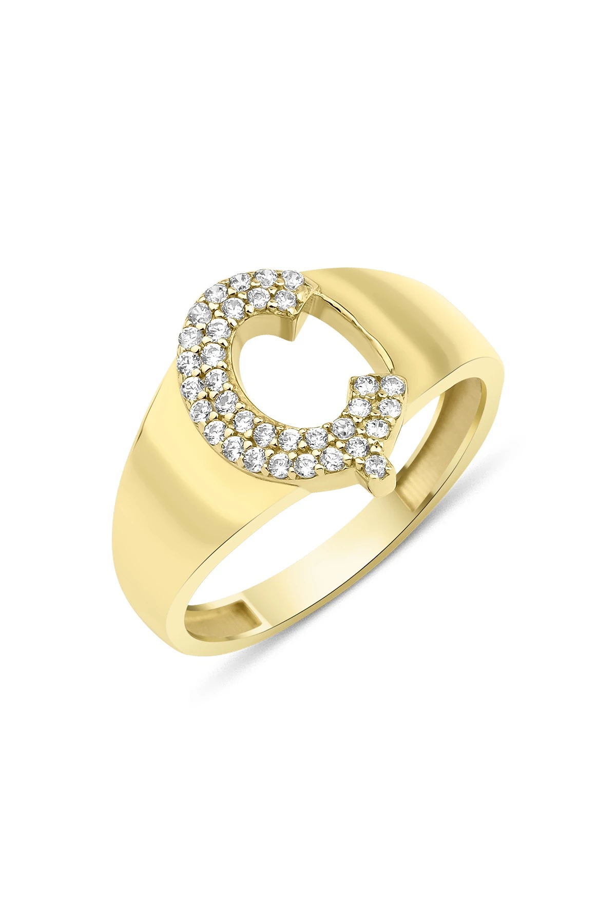 925 Ayar Gümüş Üzerine 14 Ayar Altın Kaplama Ç Harfi Yüzük