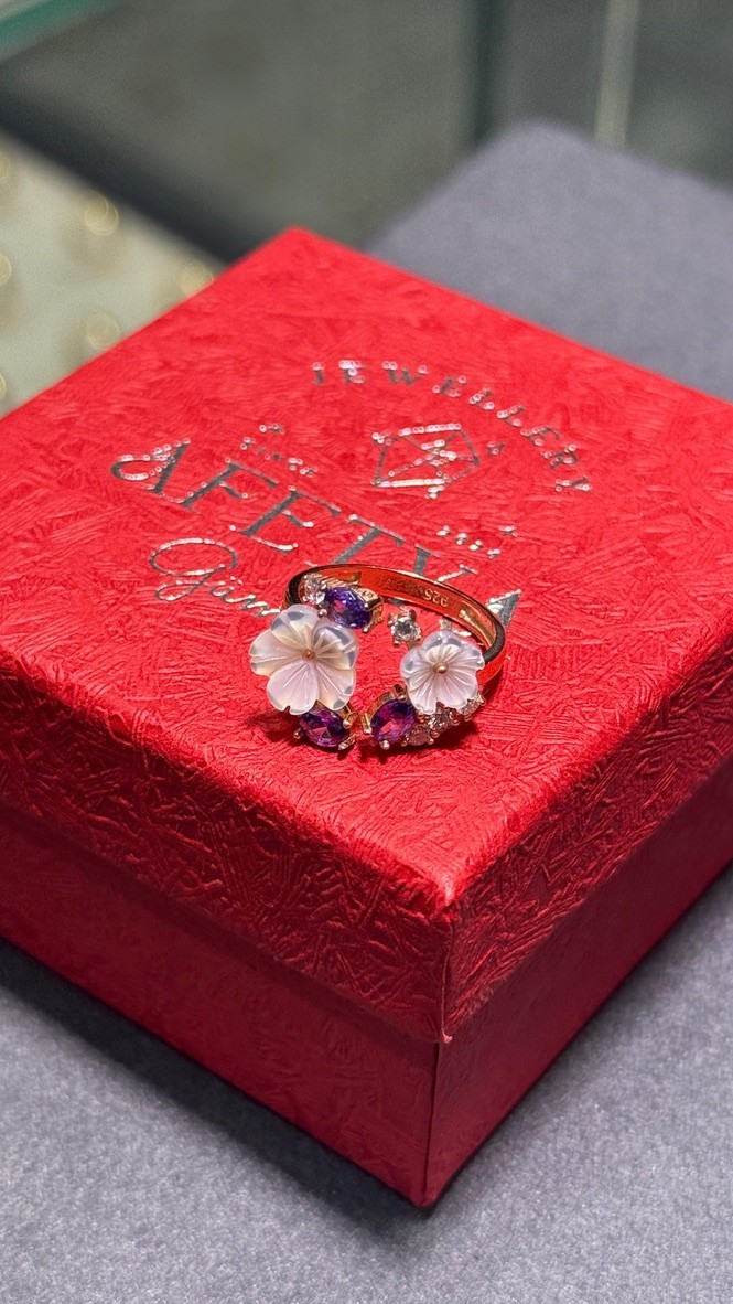 Ametist Taşlı Manolya Çiçeği Sevgi Bahçesi Rose Renk Flowers Gümüş Yüzük