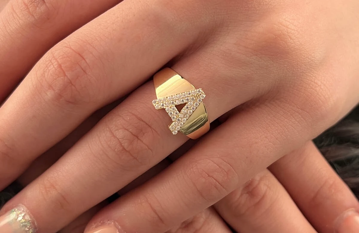 925 Ayar Gümüş Üzerine 14 Ayar Altın Kaplama A Harfi Yüzük