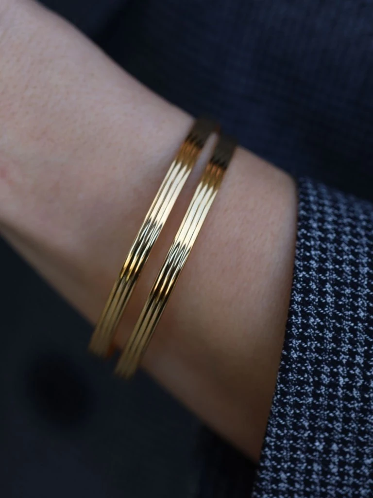 925 Ayar Gümüş Üzeri 22 Ayar Altın Kaplama İtalyan Ajda Bilezik image