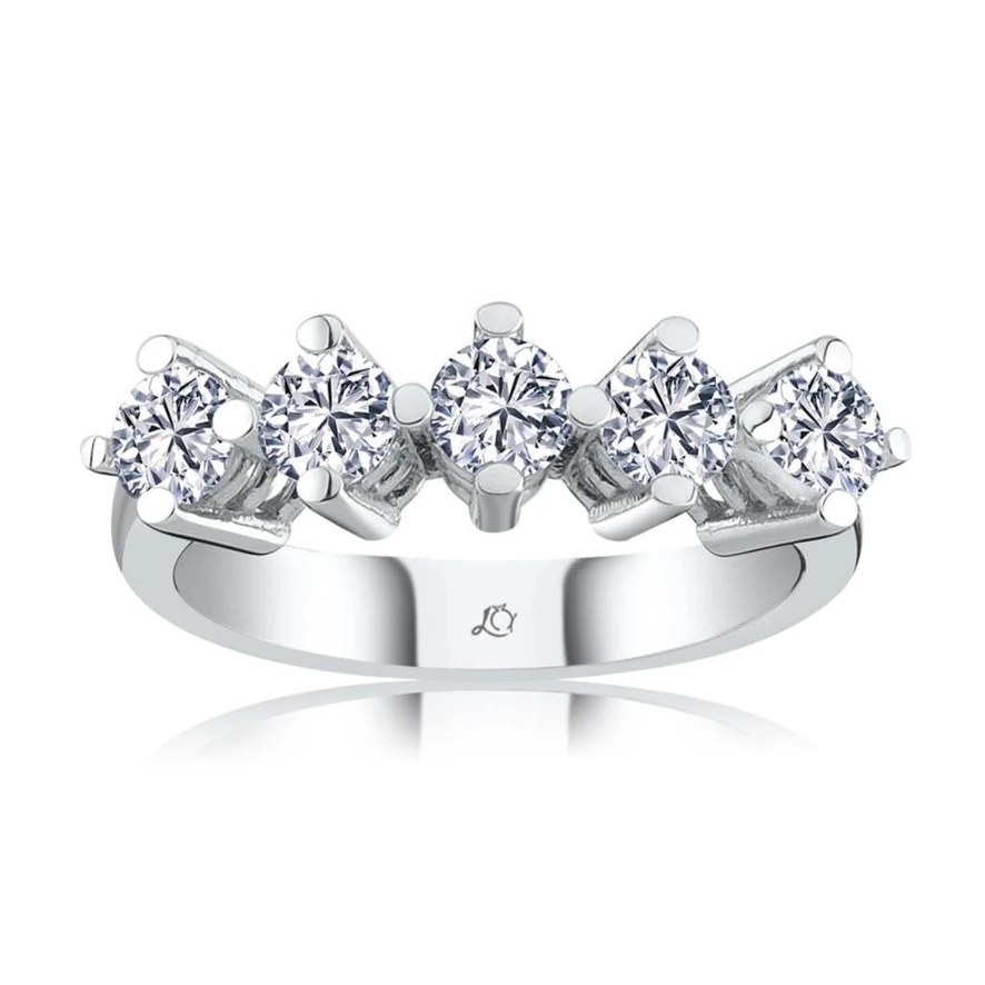 925 Ayar Gümüş Swaroski Zirconia Beş Taş Pırlanta Yüzük