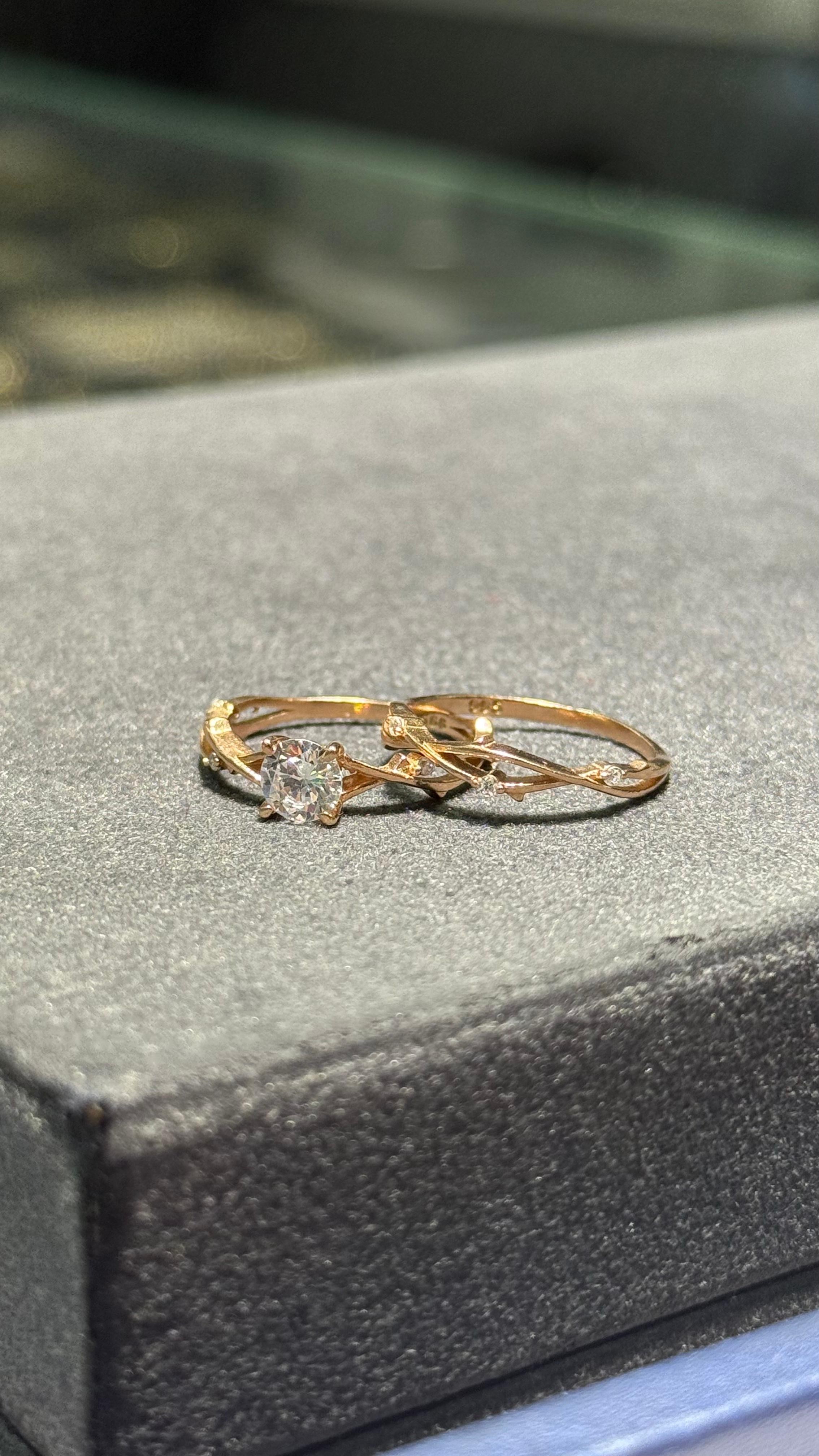 925 Ayar Gümüş Üzerine Rose Renk Kaplama 2li Sarmaşık Yüzük image
