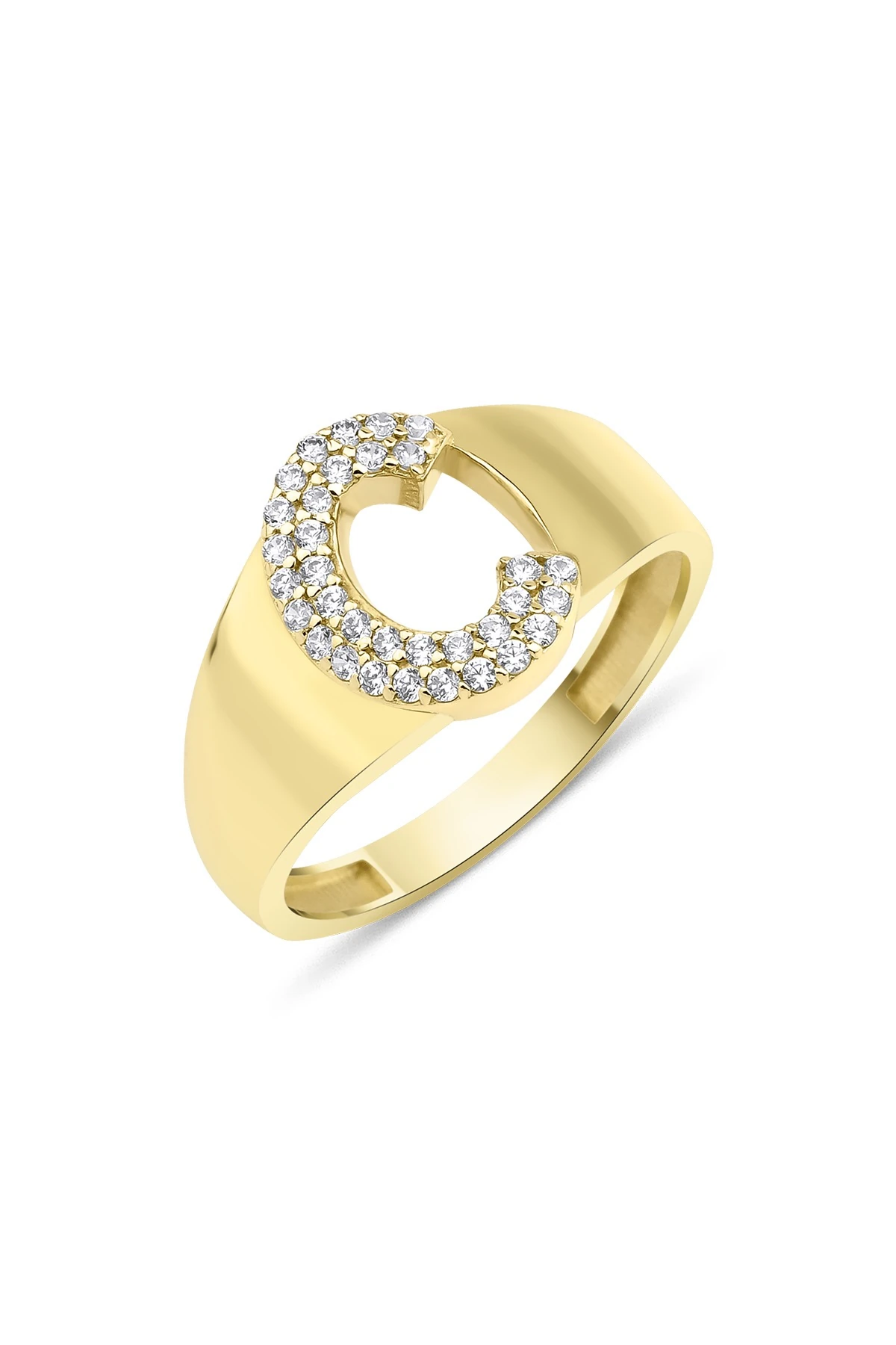 925 Ayar Gümüş Üzerine 14 Ayar Altın Kaplama C Harfi Yüzük main variant image