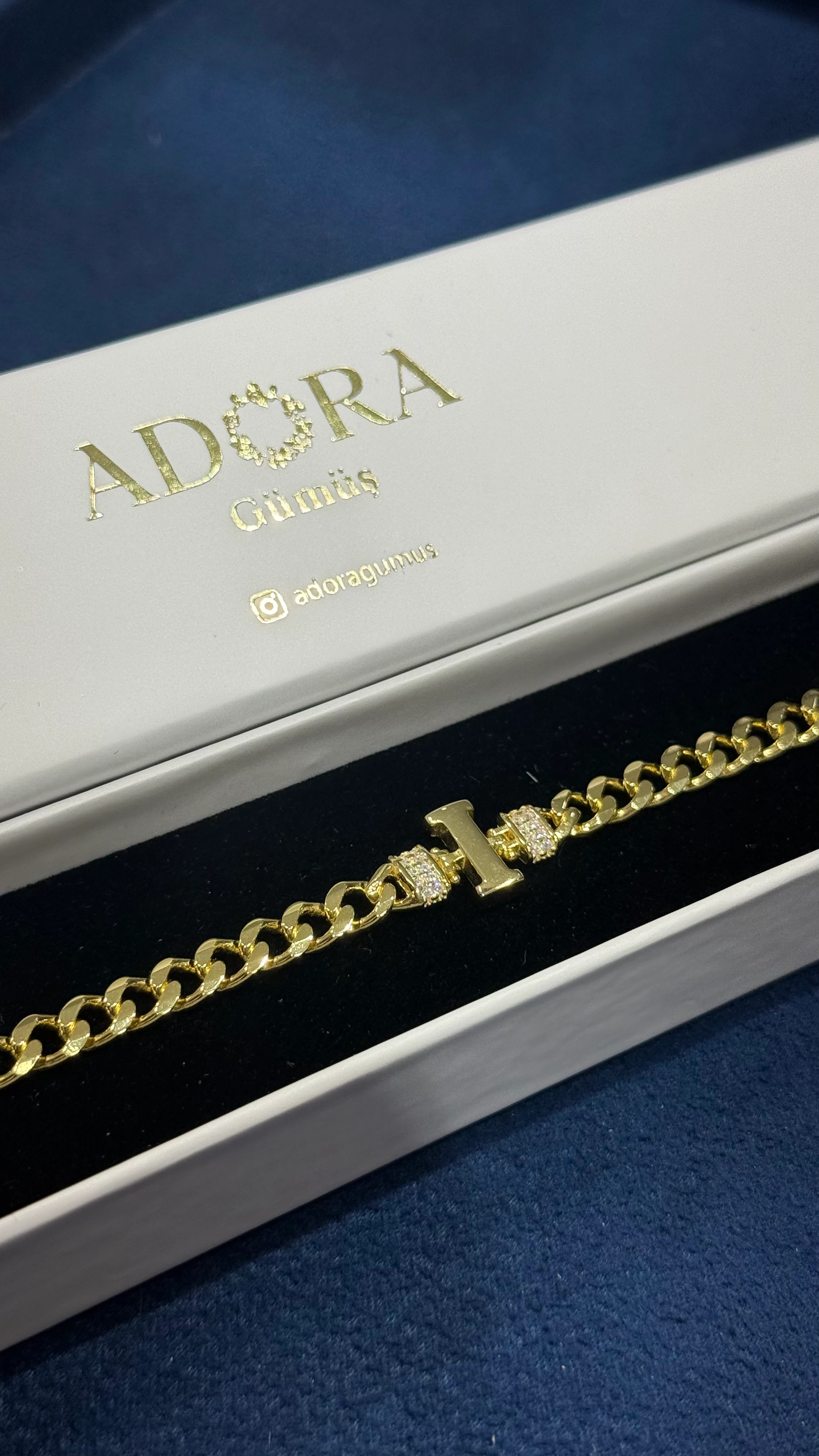 925 Ayar Gümüş Üzerine 14 Ayar Altın Kaplama I Harfi Gurmet Harf Bileklik