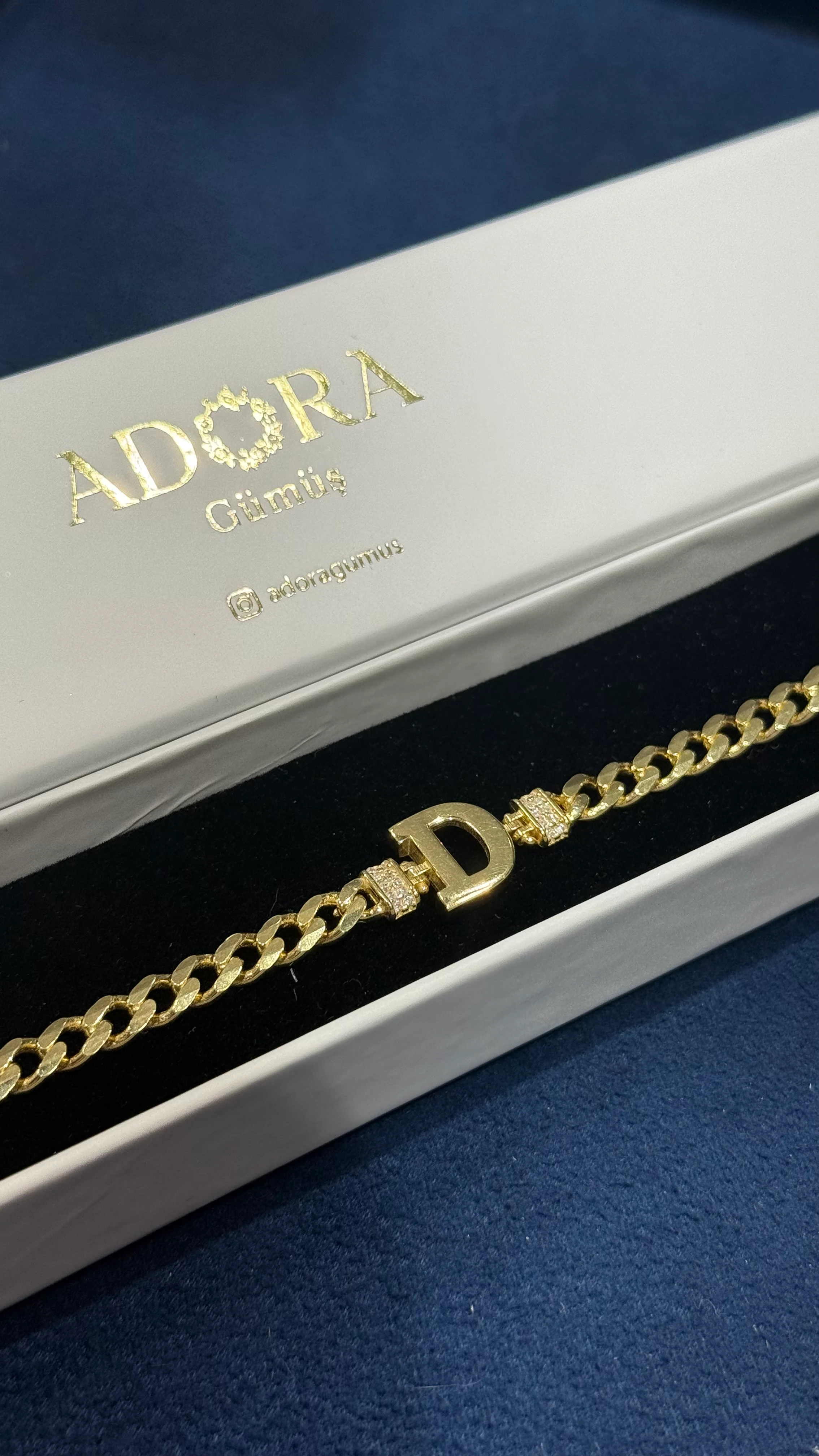 925 Ayar Gümüş Üzerine 14 Ayar Altın Kaplama D Harfi Gurmet Harf Bileklik