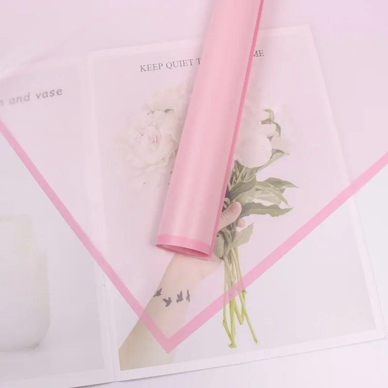 Pembe Çerçeveli Saydam Çiçek Ambalajı