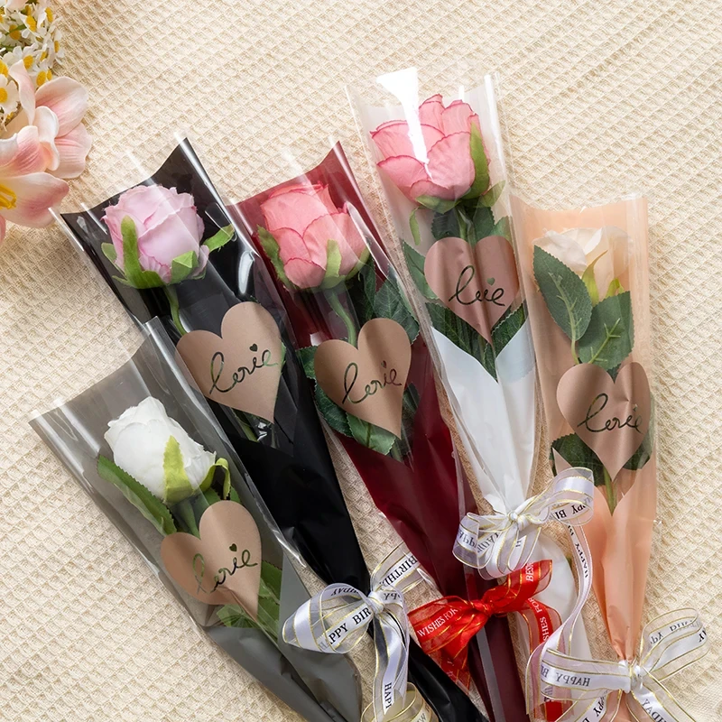 Kalp Mühürlü Tek Gül Ambalajı