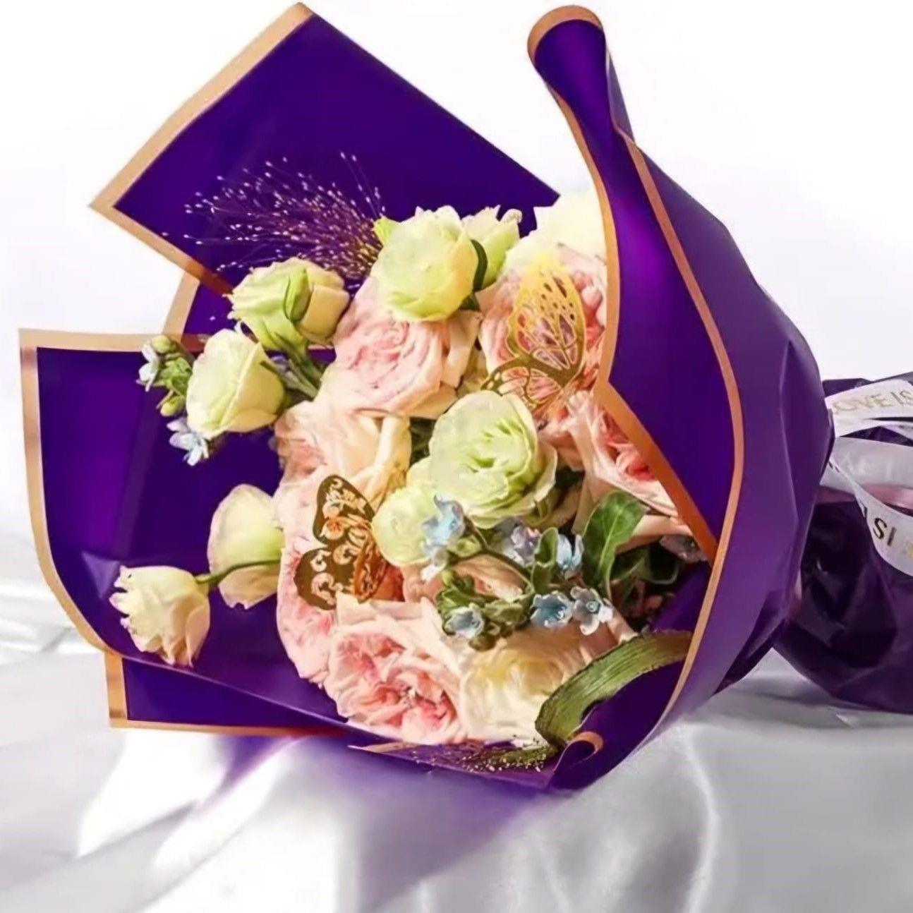 Purple Gold Bordered Flower Packaging