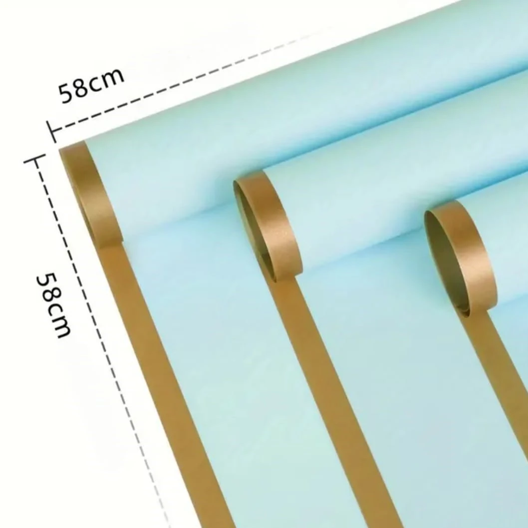 Mavi Altın Kenar Çerçeveli Çiçek Ambalajı