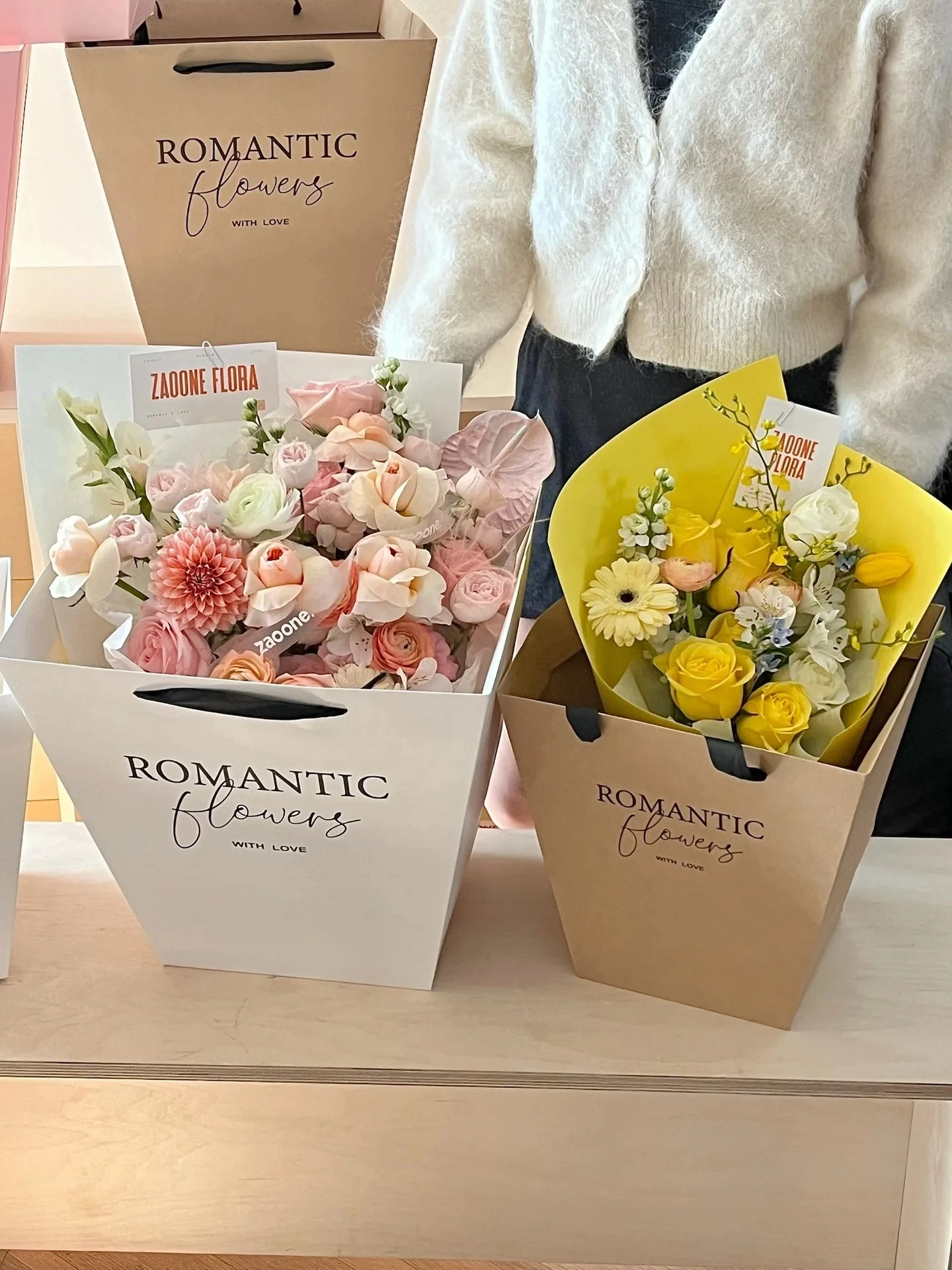 Romantik Flowers Çiçek Buketi Taşıma Çantası - 2 Adet -Beyaz