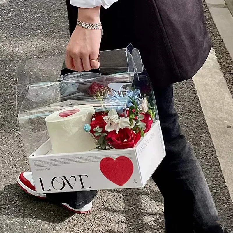 Lüks Şeffaf Kapaklı Çiçek Hediye Kutusu 5'li Paket