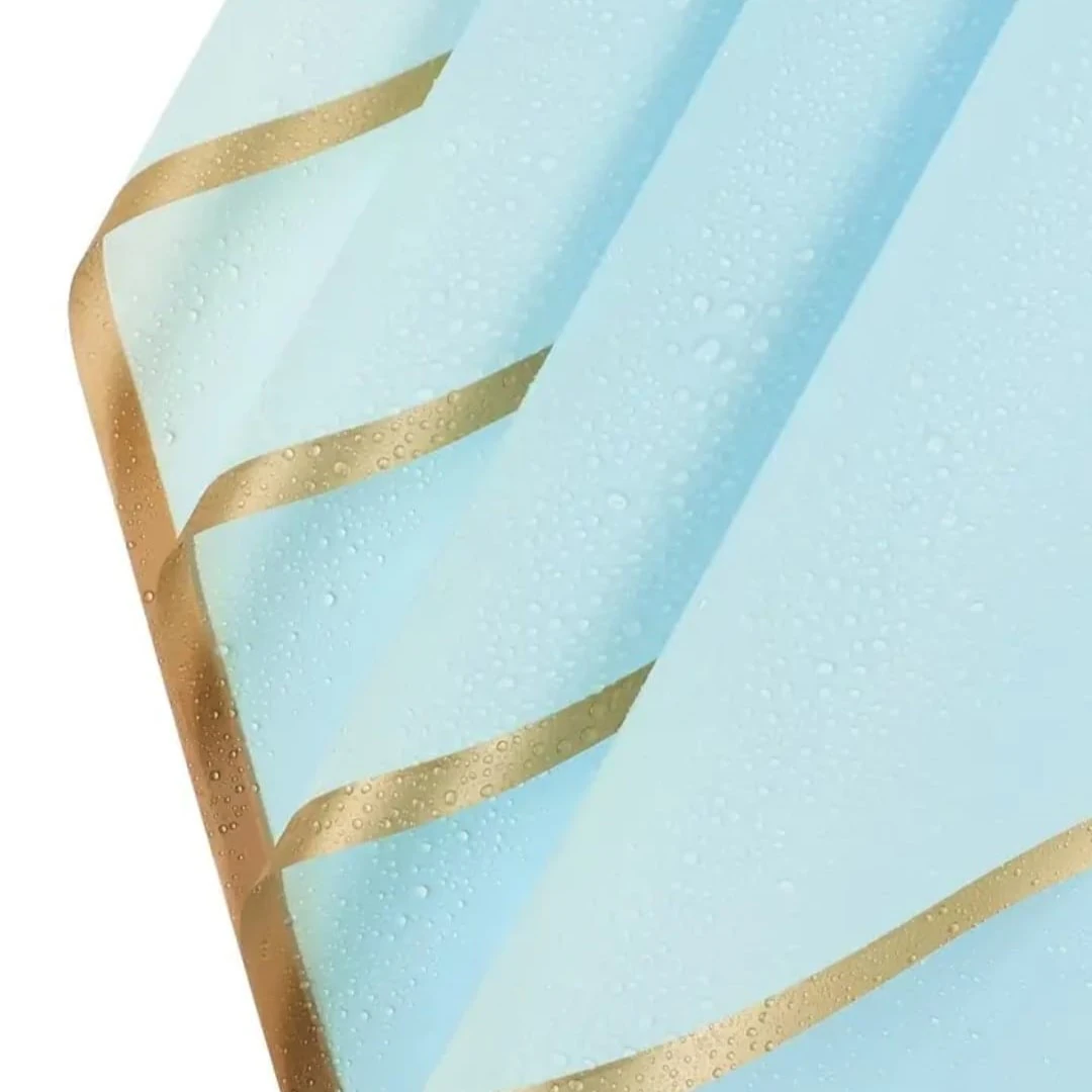 Mavi Altın Kenar Çerçeveli Çiçek Ambalajı