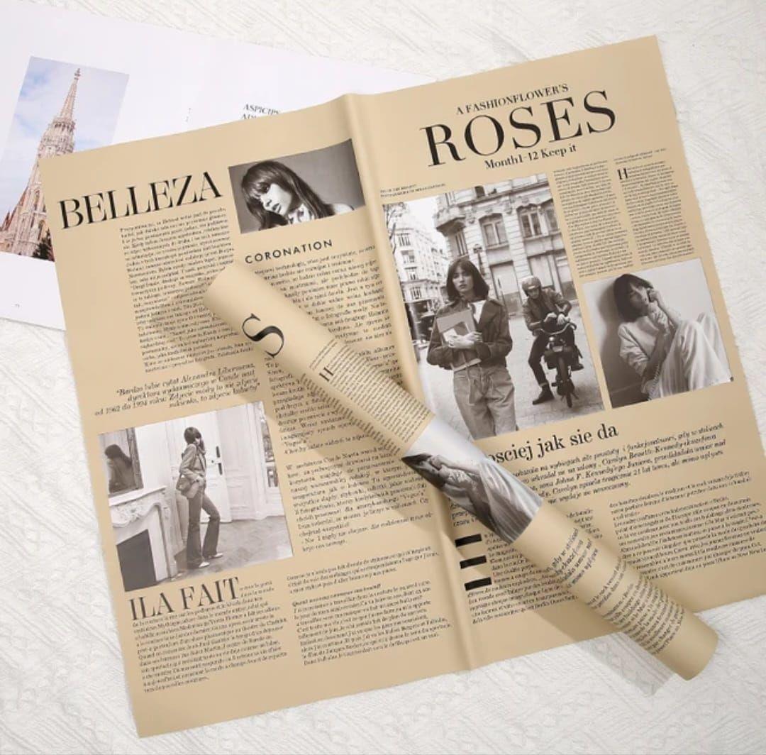 Roses Newspaper Style Flower Packaging