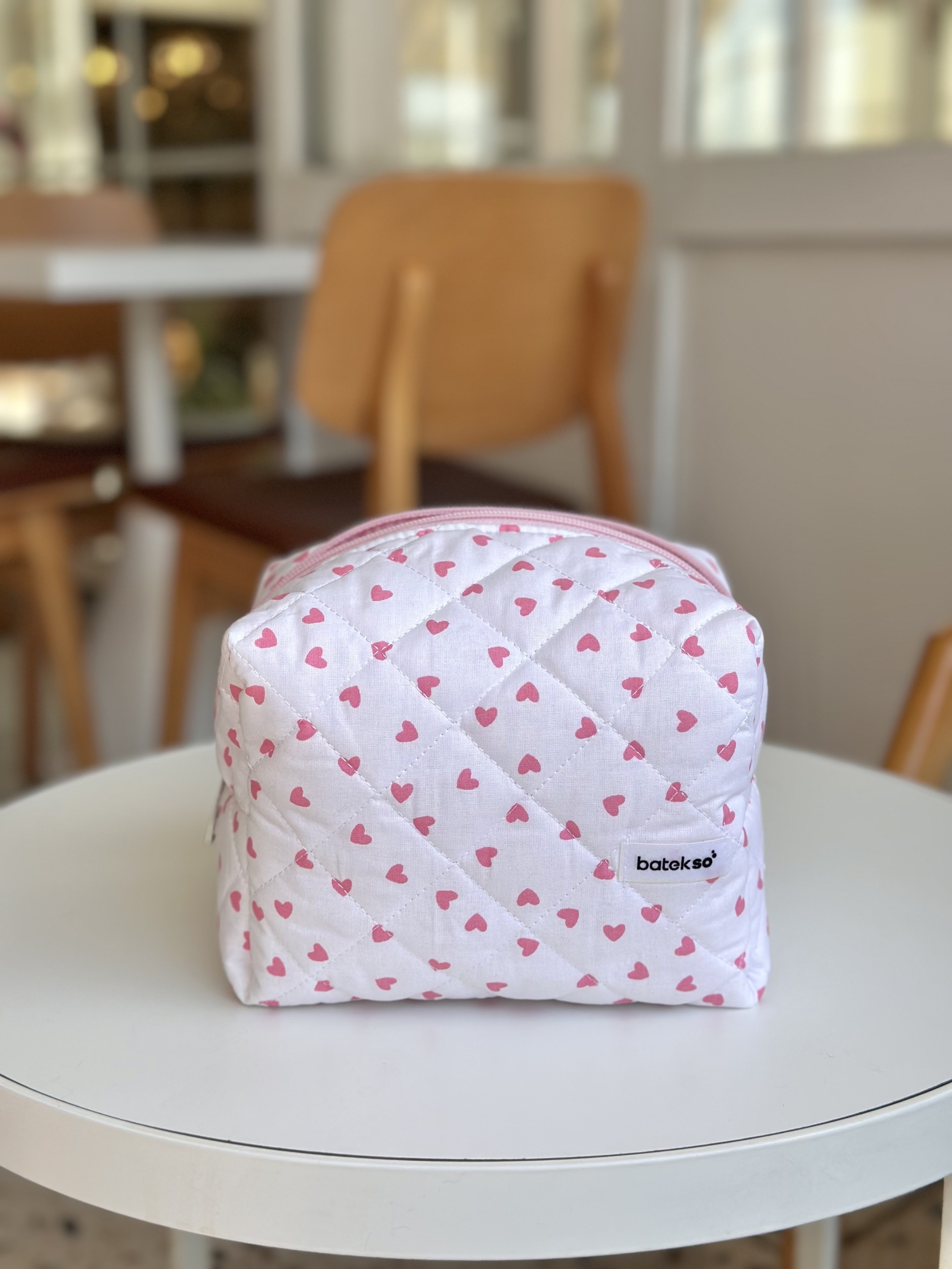 Pembe Kalp Desenli Makyaj Çantası - Süper Boy