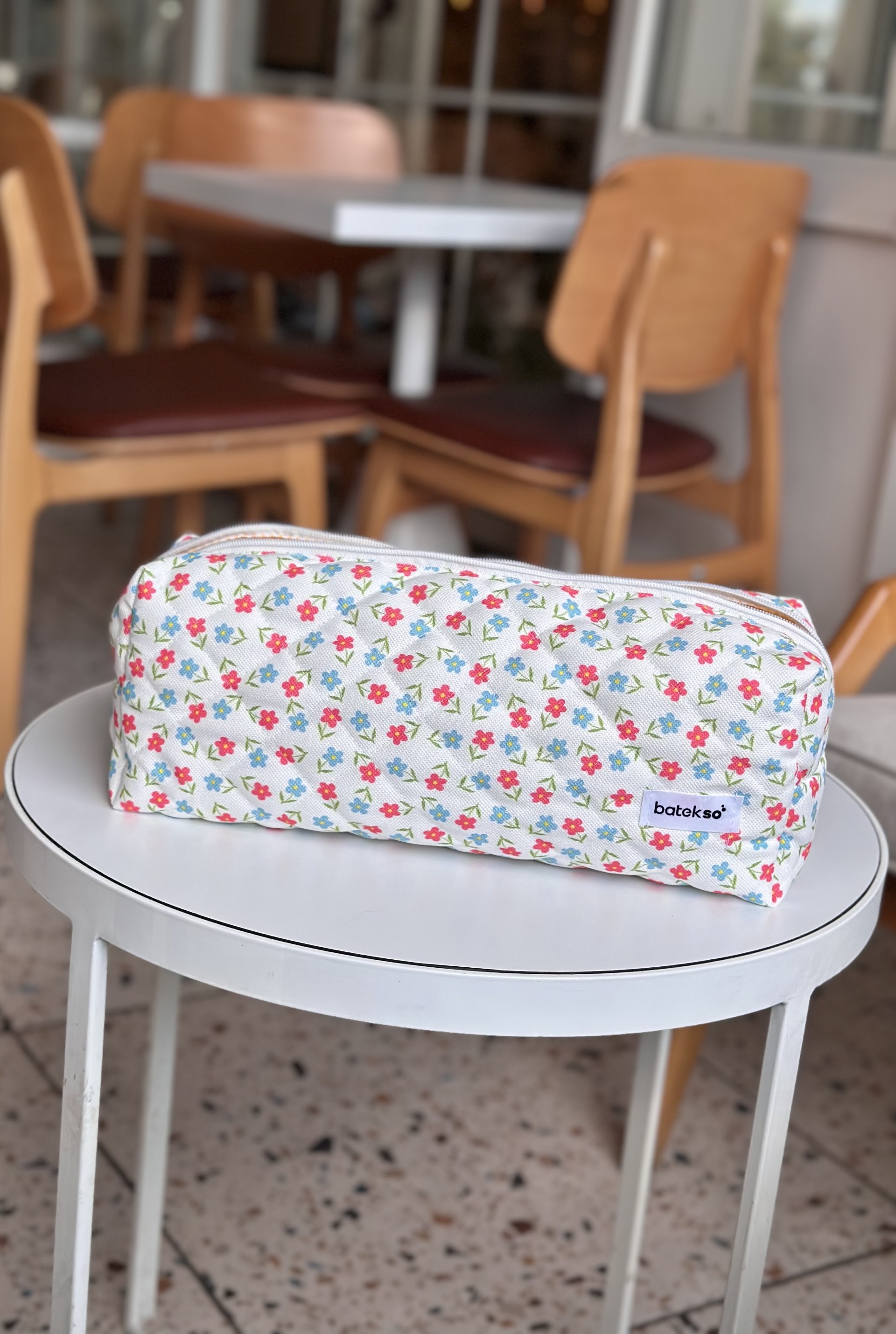 Fuşya Çiçek Desenli Saç Şekillendiricileri İçin Seyahat Çantası - XL Boy