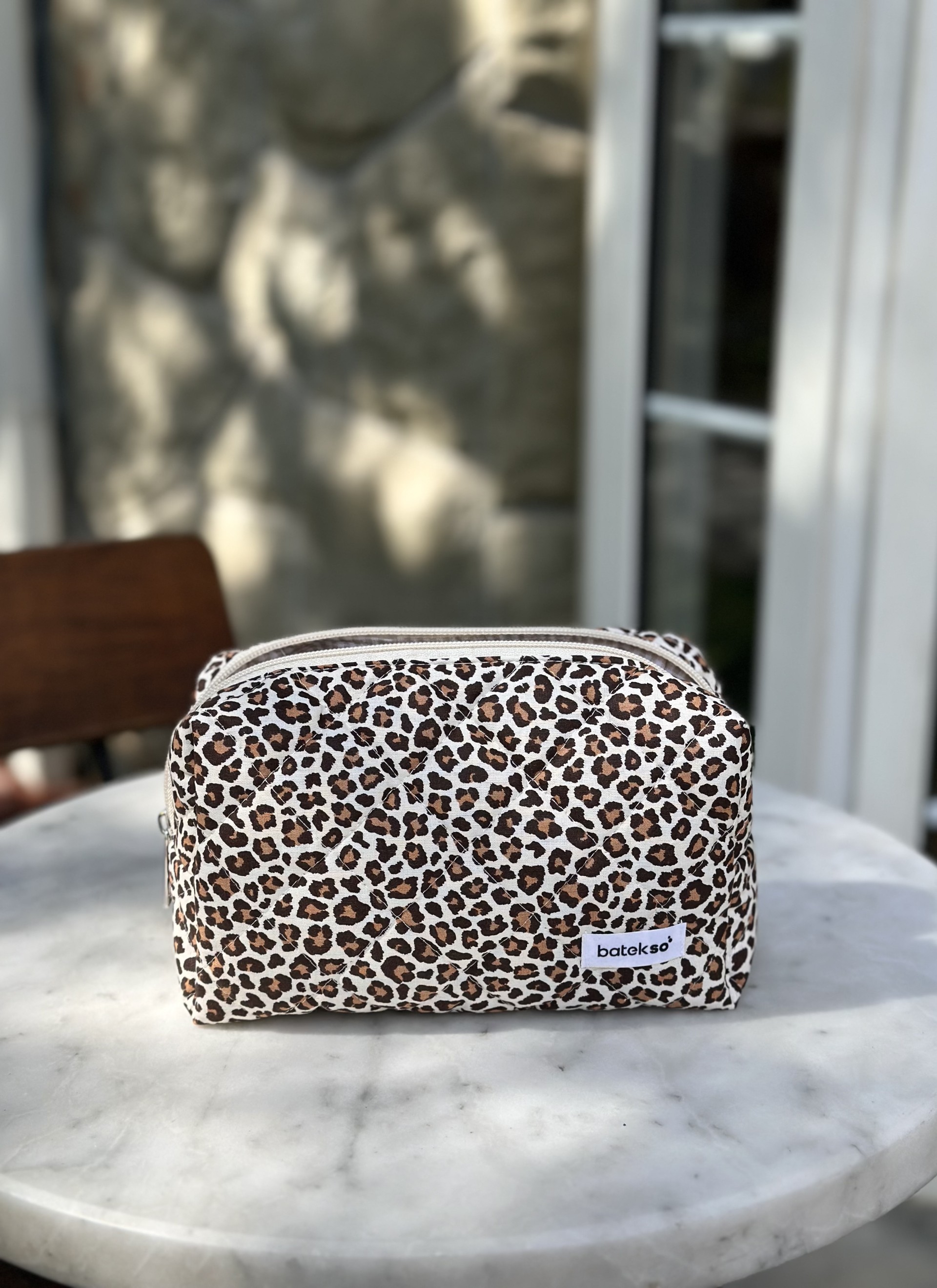 Leopar Desenli Makyaj Çantası - Büyük Boy
