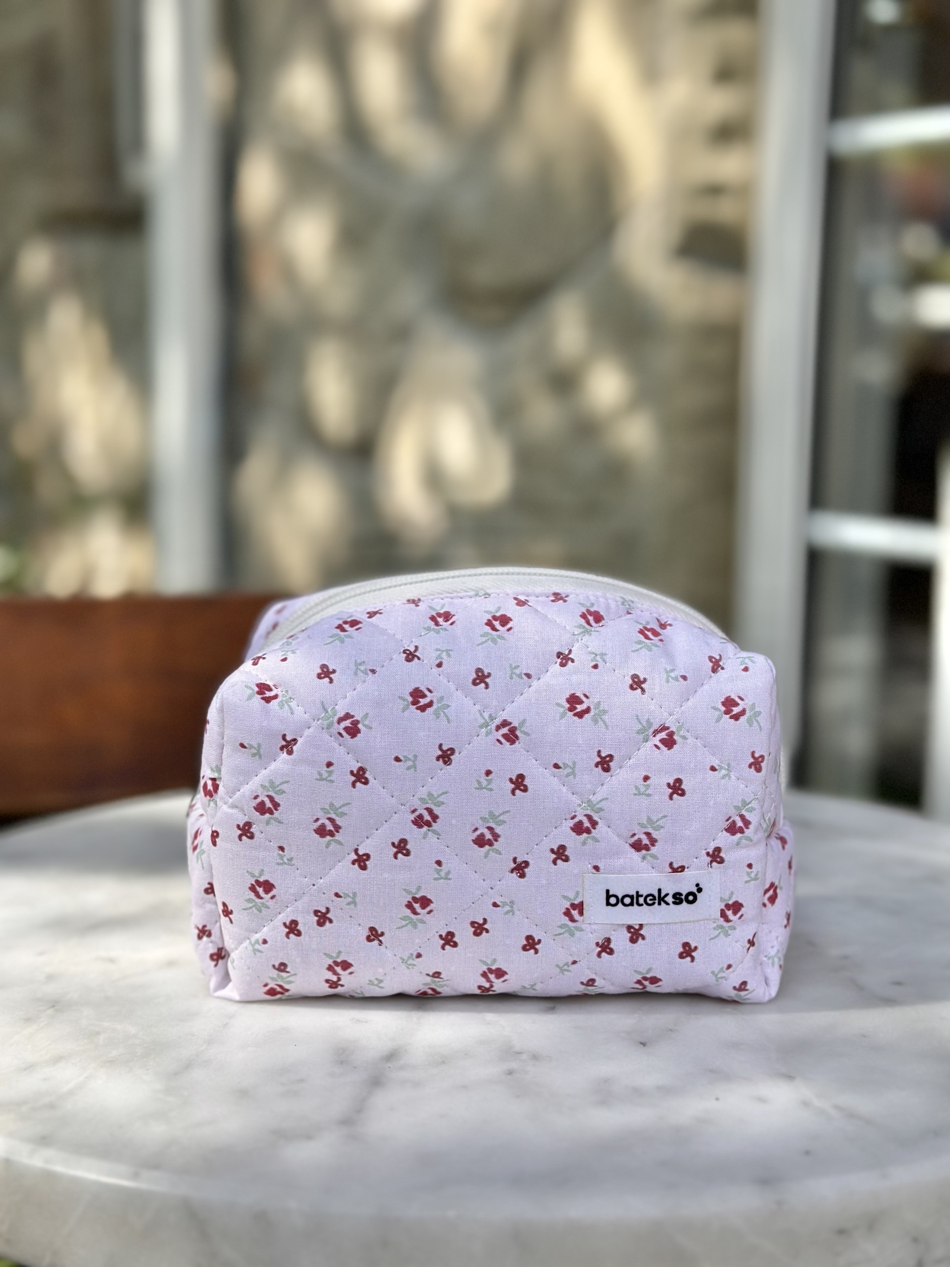 Bordo Kurdele Desenli Makyaj Çantası - Orta Boy